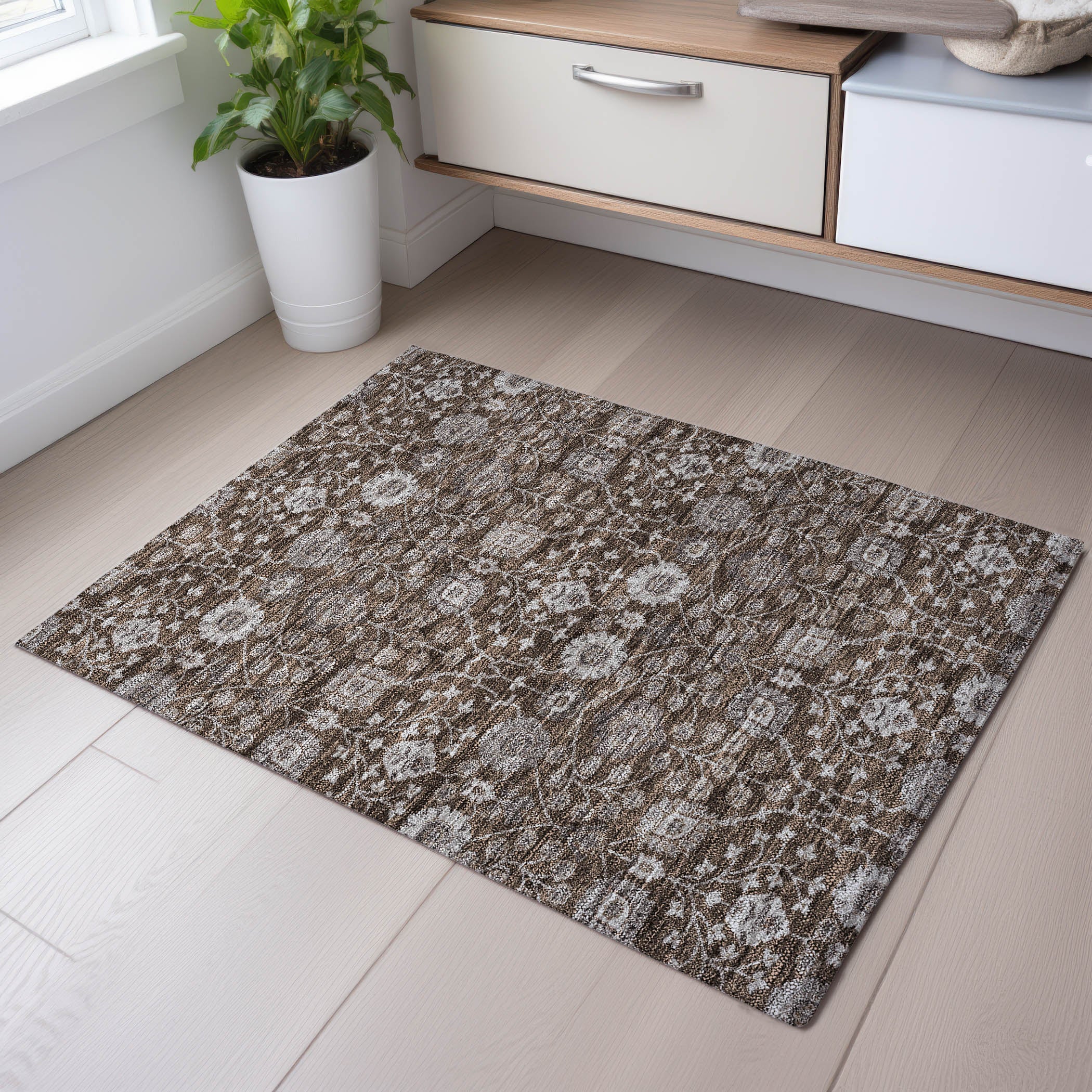 Zanzibar Machine Washable Transitional Chocolate Brown Rug 1'8" x 2'6" #shape_Rectangle