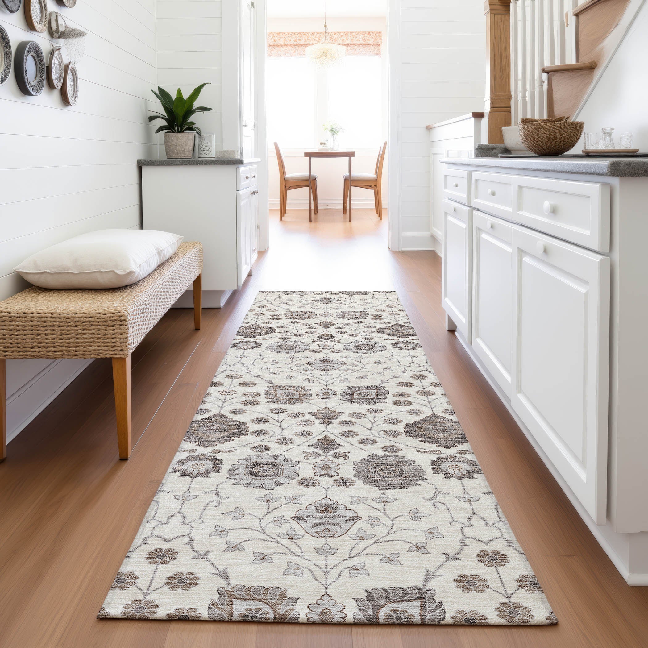 Zanzibar Machine Washable Transitional Ivory Rug 2'3" x 7'6" #shape_Runner
