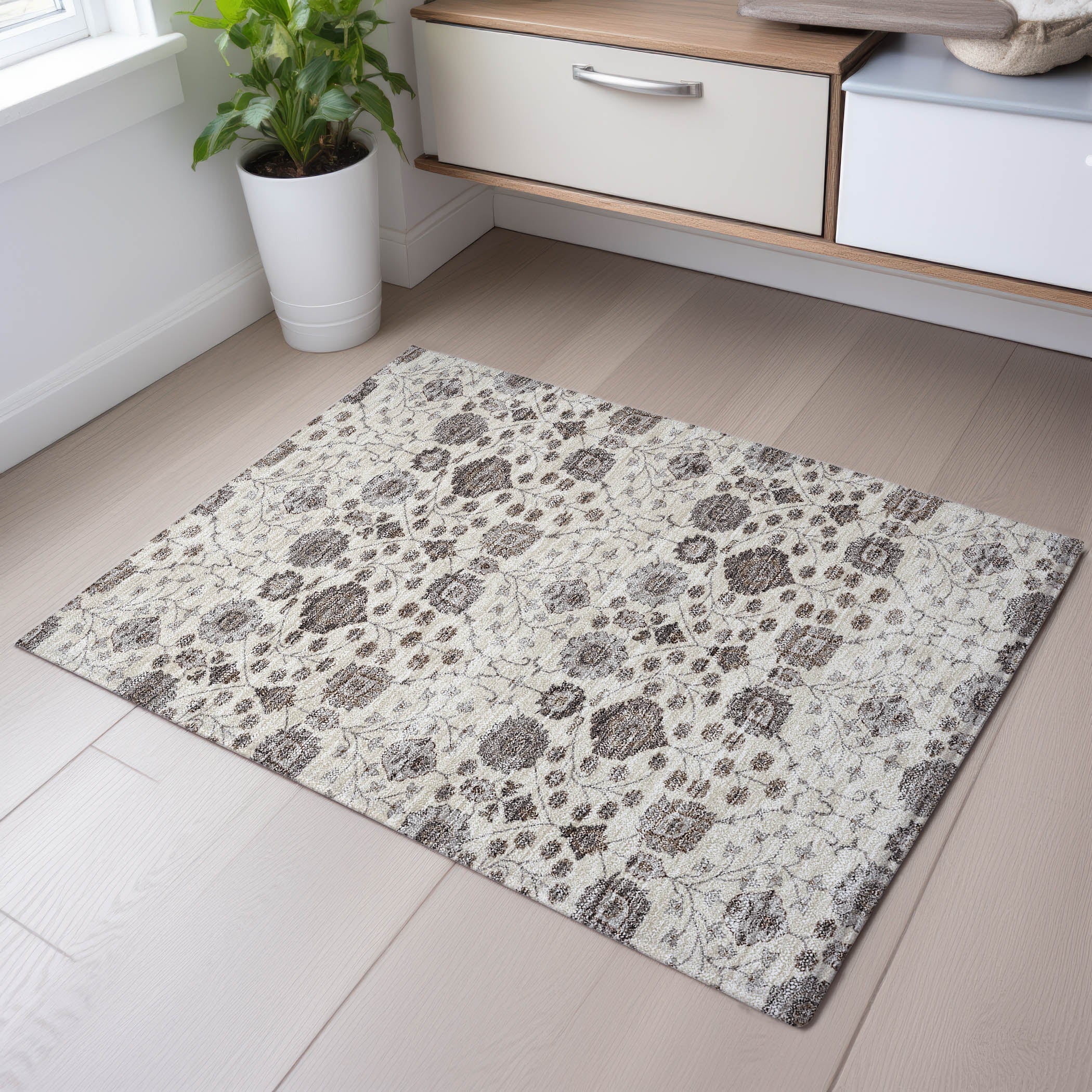 Zanzibar Machine Washable Transitional Ivory Rug 1'8" x 2'6" #shape_Rectangle