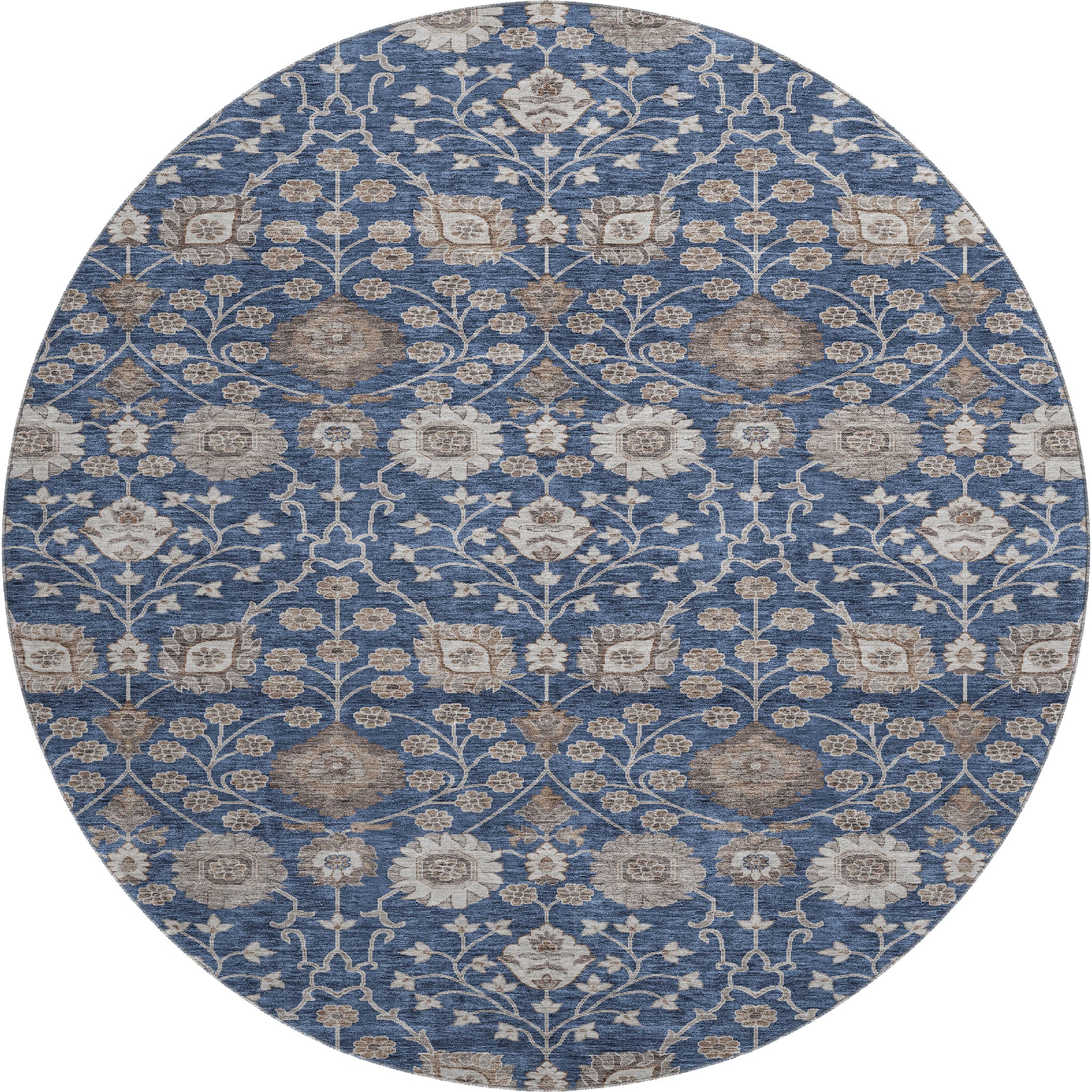 Zanzibar Machine Washable Transitional Navy Blue Rug 8' x 8' #shape_Round