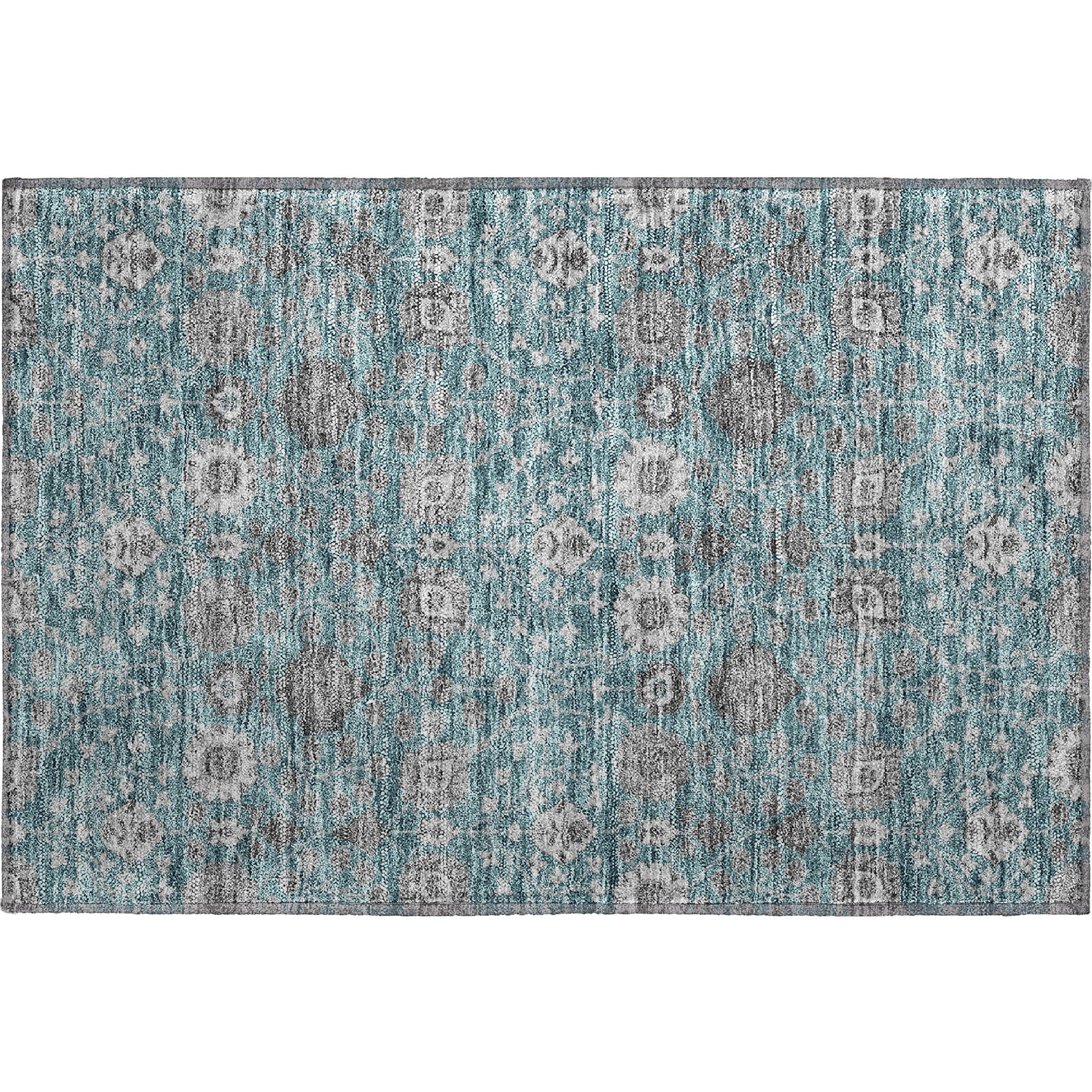 Zanzibar Machine Washable Transitional Teal Rug 1'8" x 2'6" #shape_Rectangle