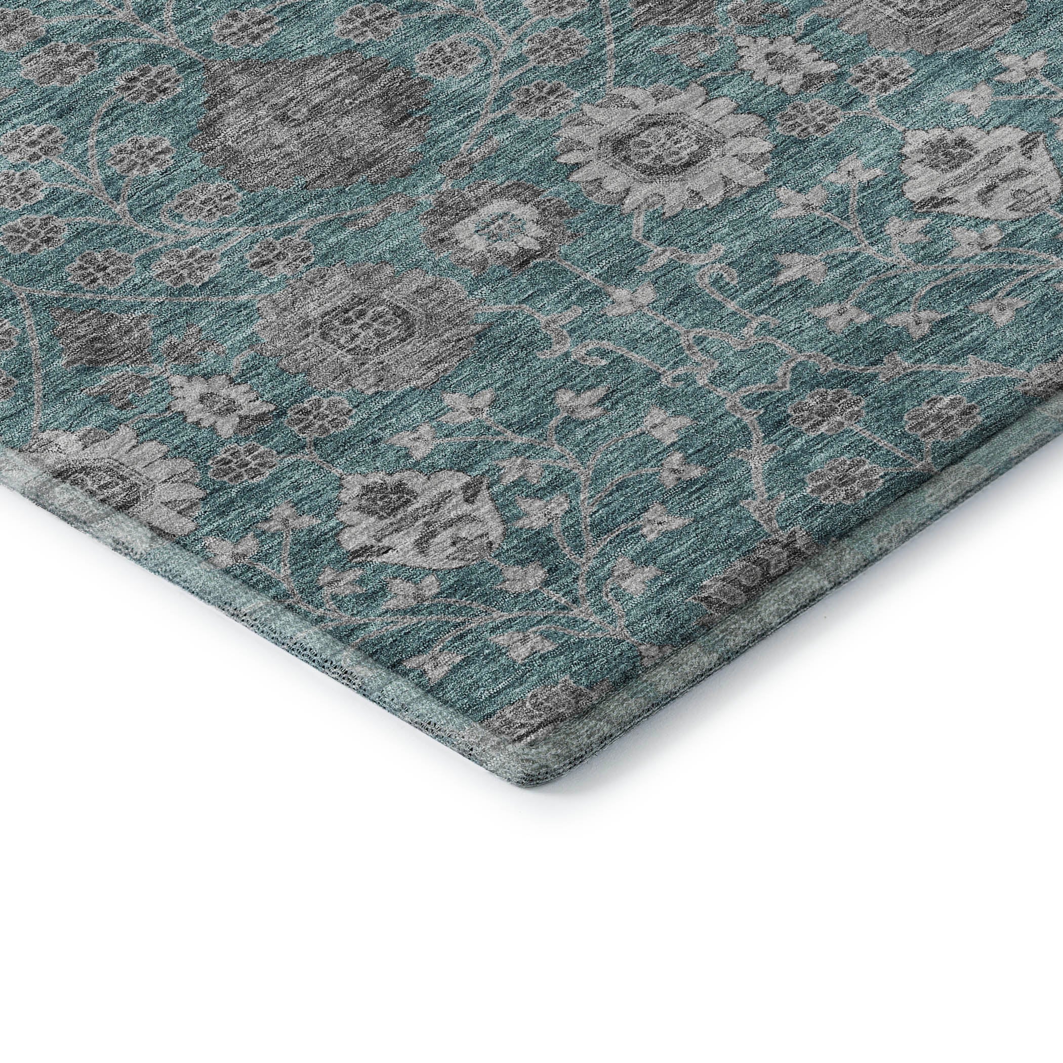 Zanzibar Machine Washable Transitional Teal Rug 1'8" x 2'6" #shape_Rectangle