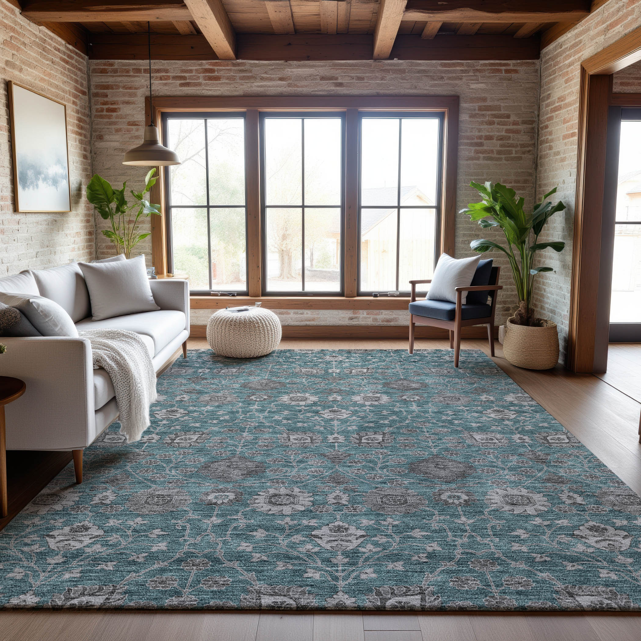 Zanzibar Machine Washable Transitional Teal Rug 2'6" x 3'10" #shape_Rectangle