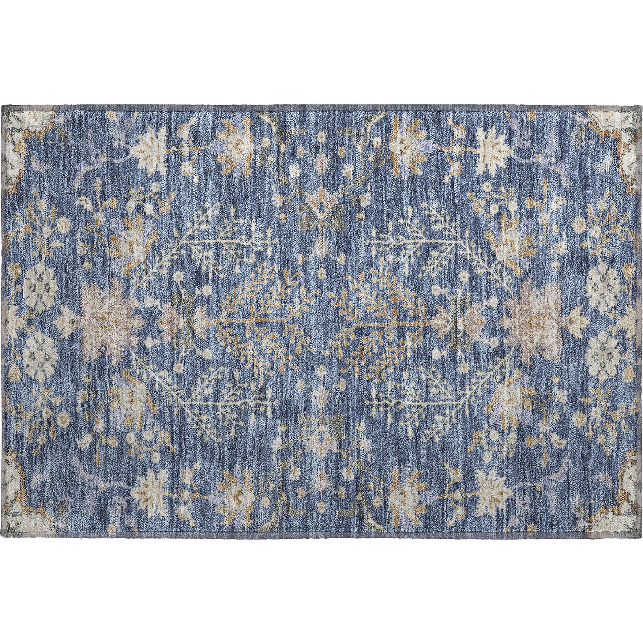 Queenstown Machine Washable Transitional Blue Rug 1'8" x 2'6" #shape_Rectangle