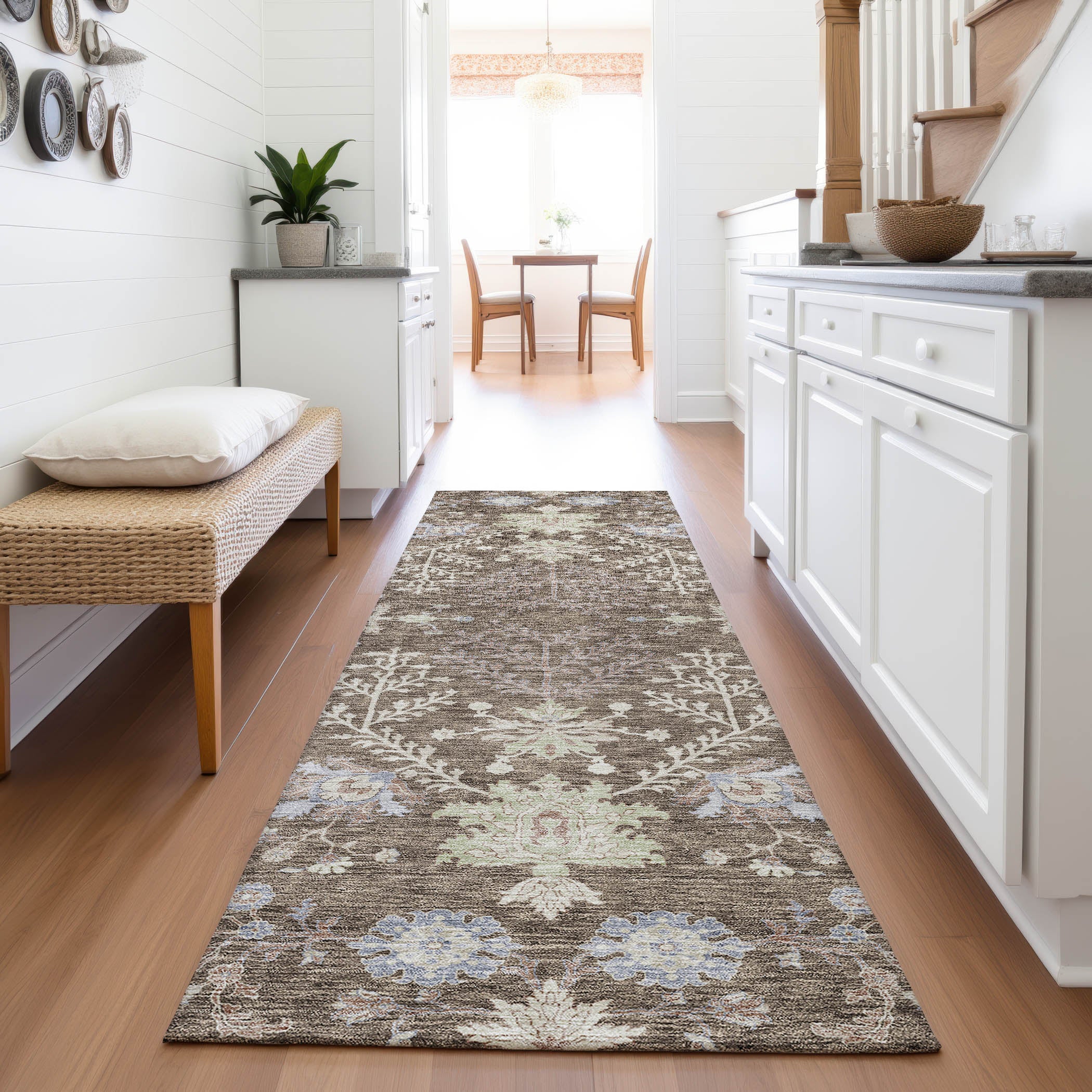 Queenstown Machine Washable Transitional Brown Rug 2'3" x 7'6" #shape_Runner