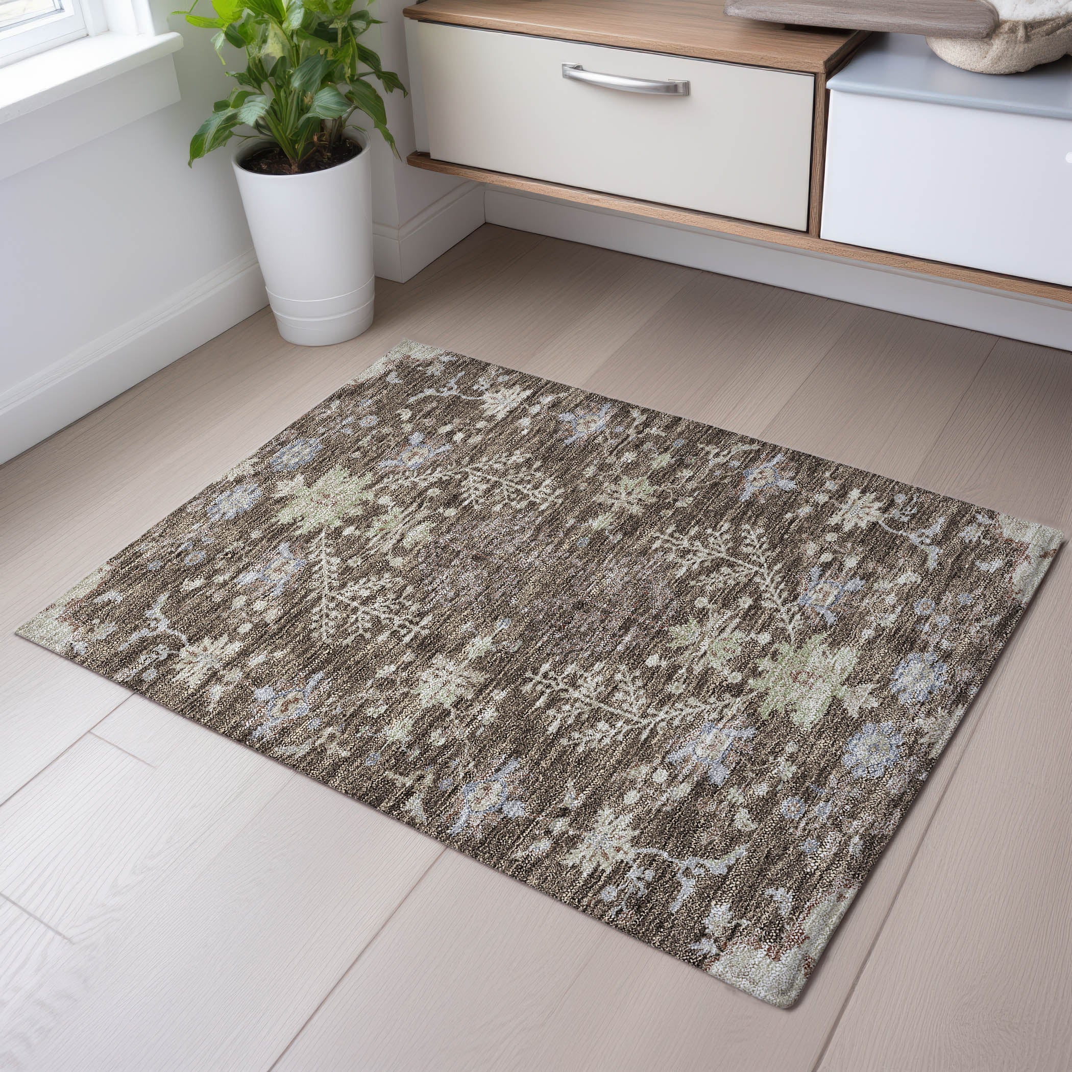 Queenstown Machine Washable Transitional Brown Rug 1'8" x 2'6" #shape_Rectangle
