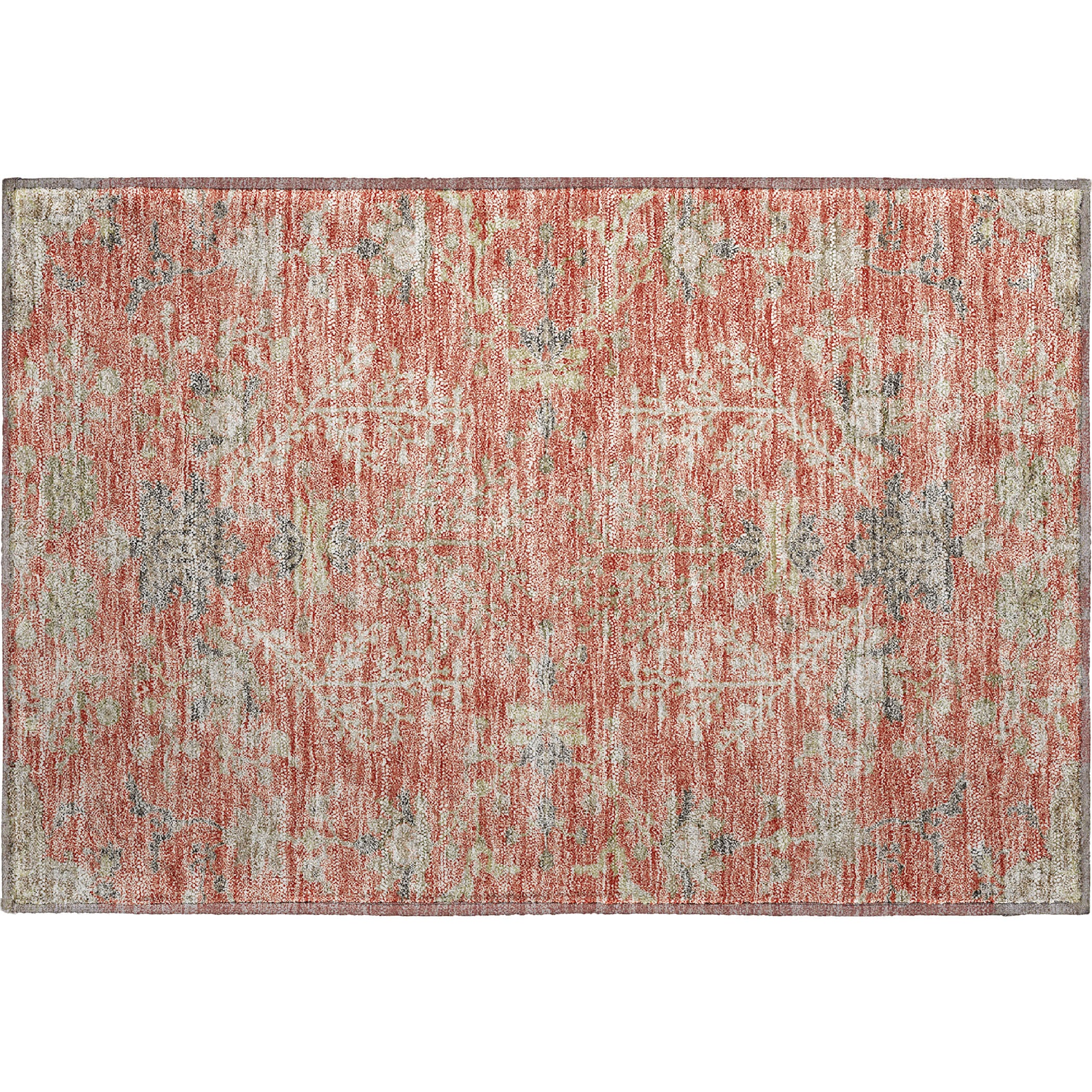 Queenstown Machine Washable Transitional Coral Orange Rug 1'8" x 2'6" #shape_Rectangle