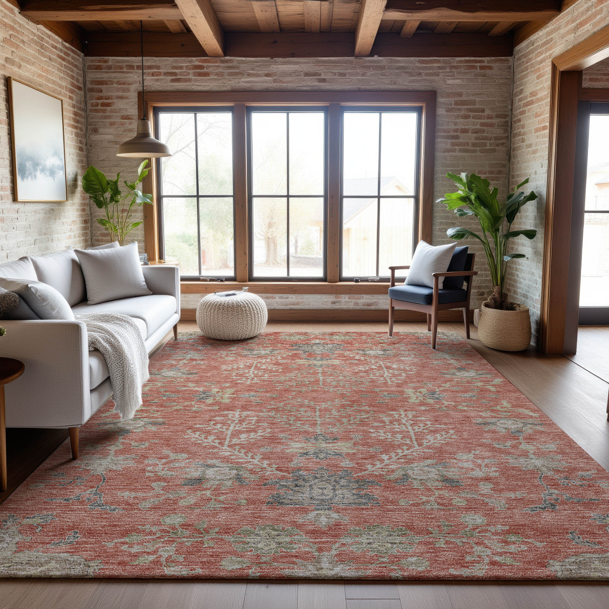 Queenstown Machine Washable Transitional Coral Orange Rug 2'6" x 3'10" #shape_Rectangle