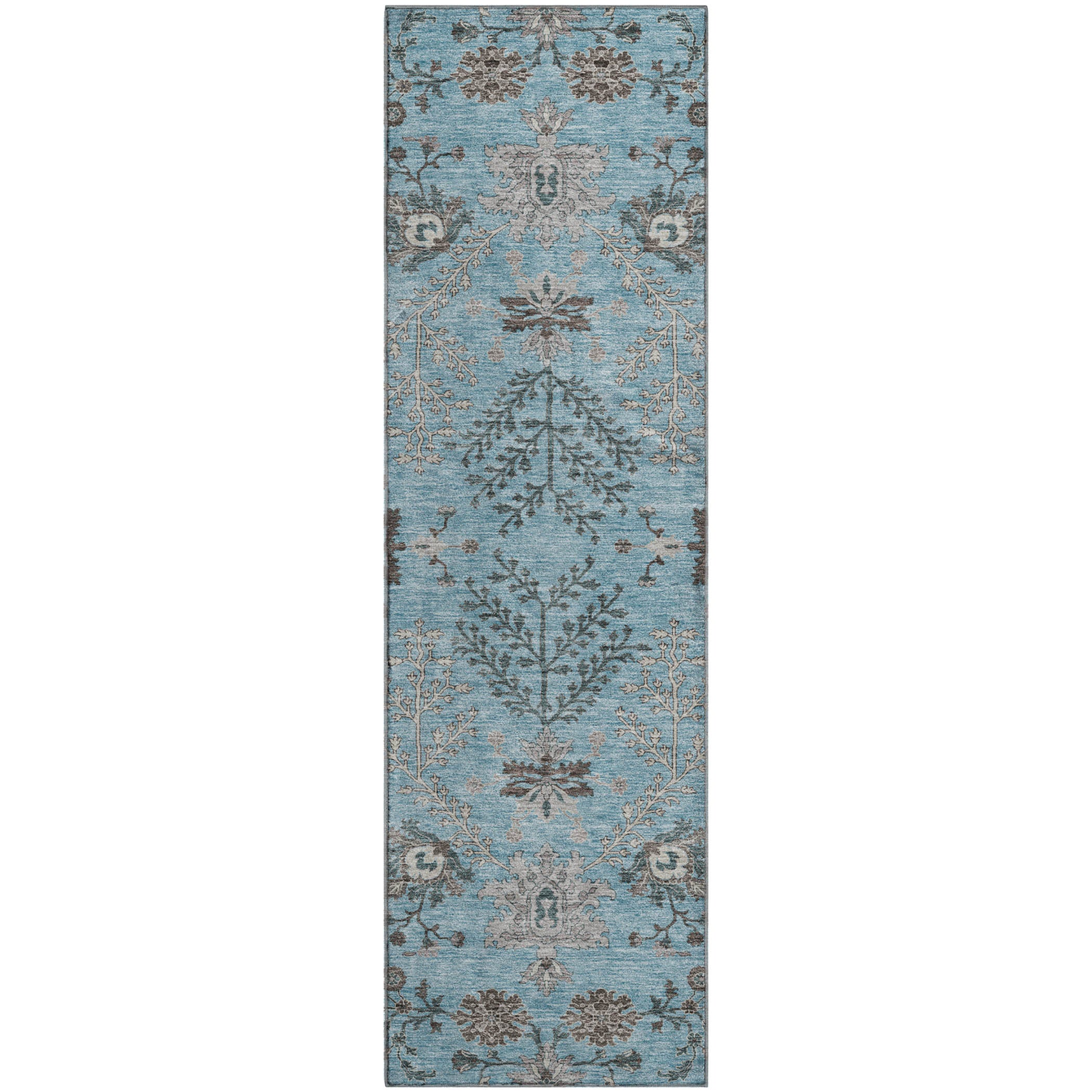 Queenstown Machine Washable Transitional Sky Blue Rug 2'3" x 7'6" #shape_Runner