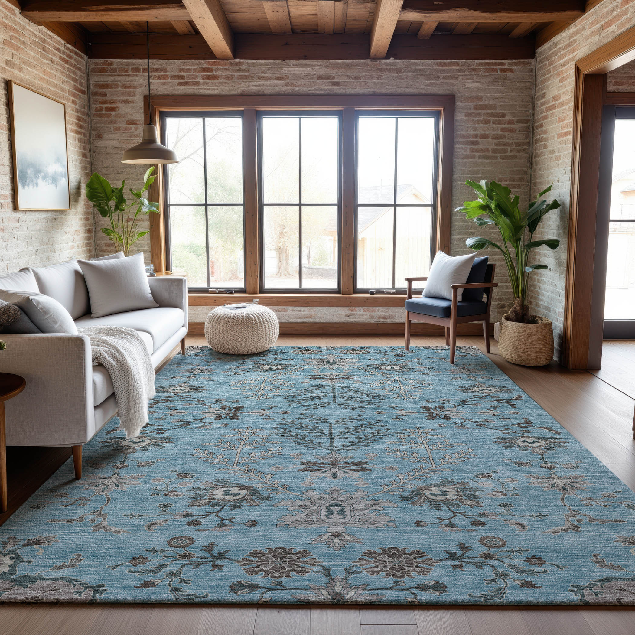 Queenstown Machine Washable Transitional Sky Blue Rug 2'6" x 3'10" #shape_Rectangle