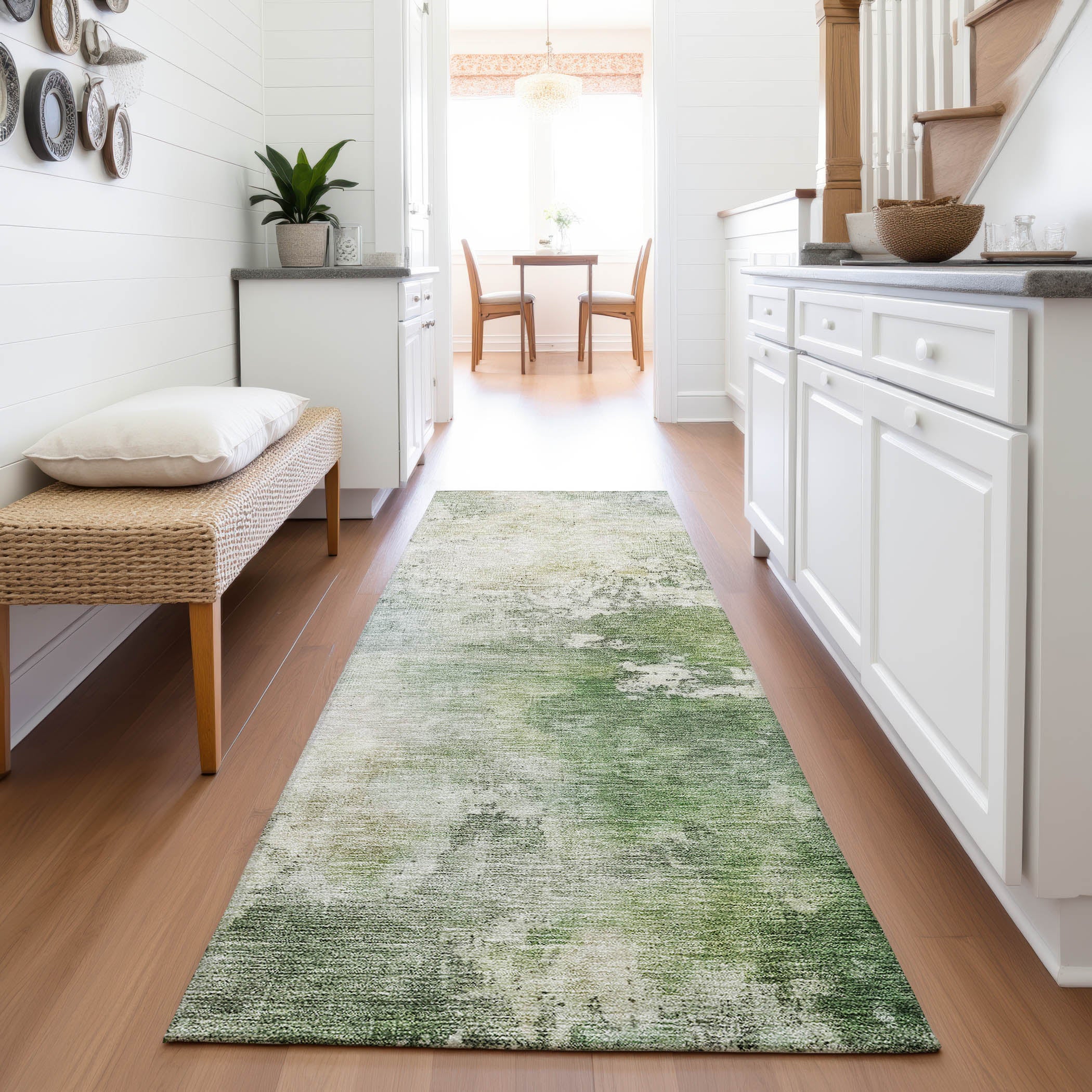 Rome Machine Washable Transitional Aloe Green Rug 2'3" x 7'6" #shape_Runner