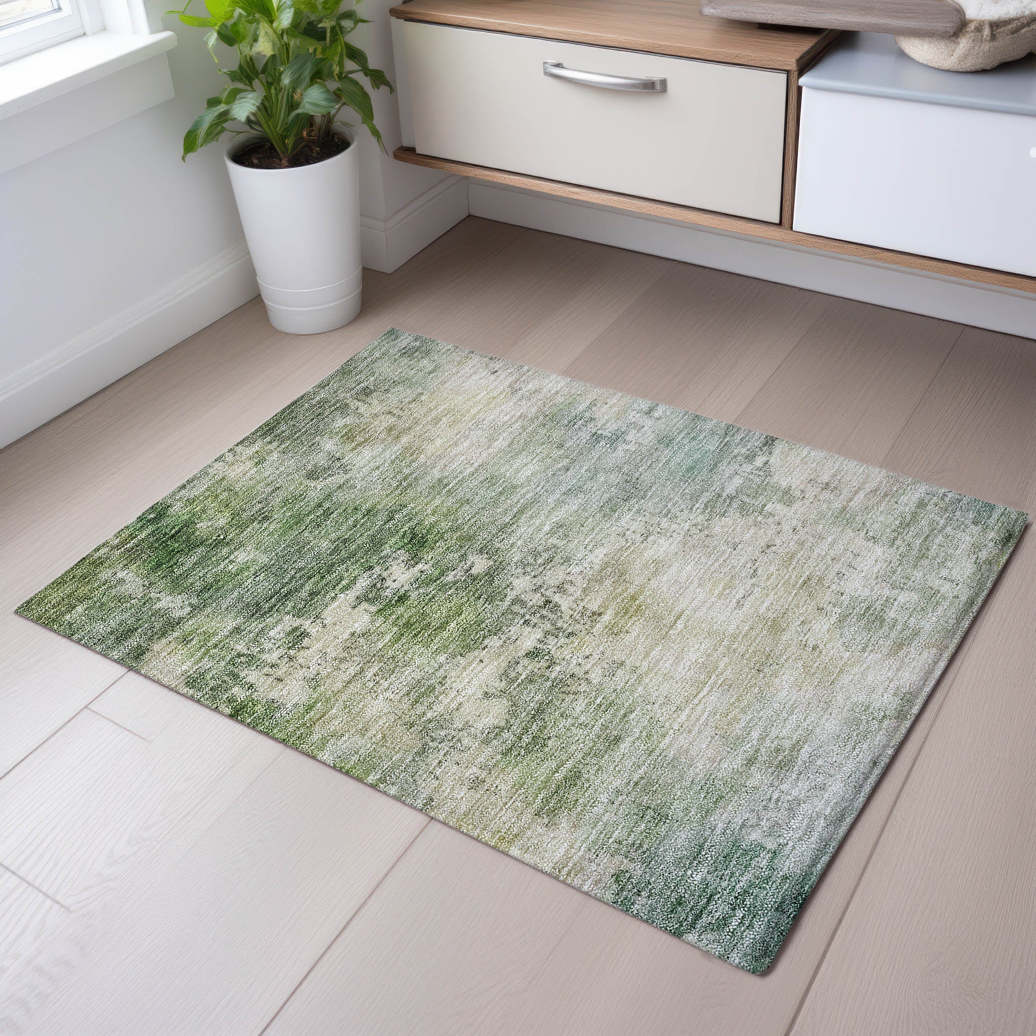 Rome Machine Washable Transitional Aloe Green Rug 1'8" x 2'6" #shape_Rectangle