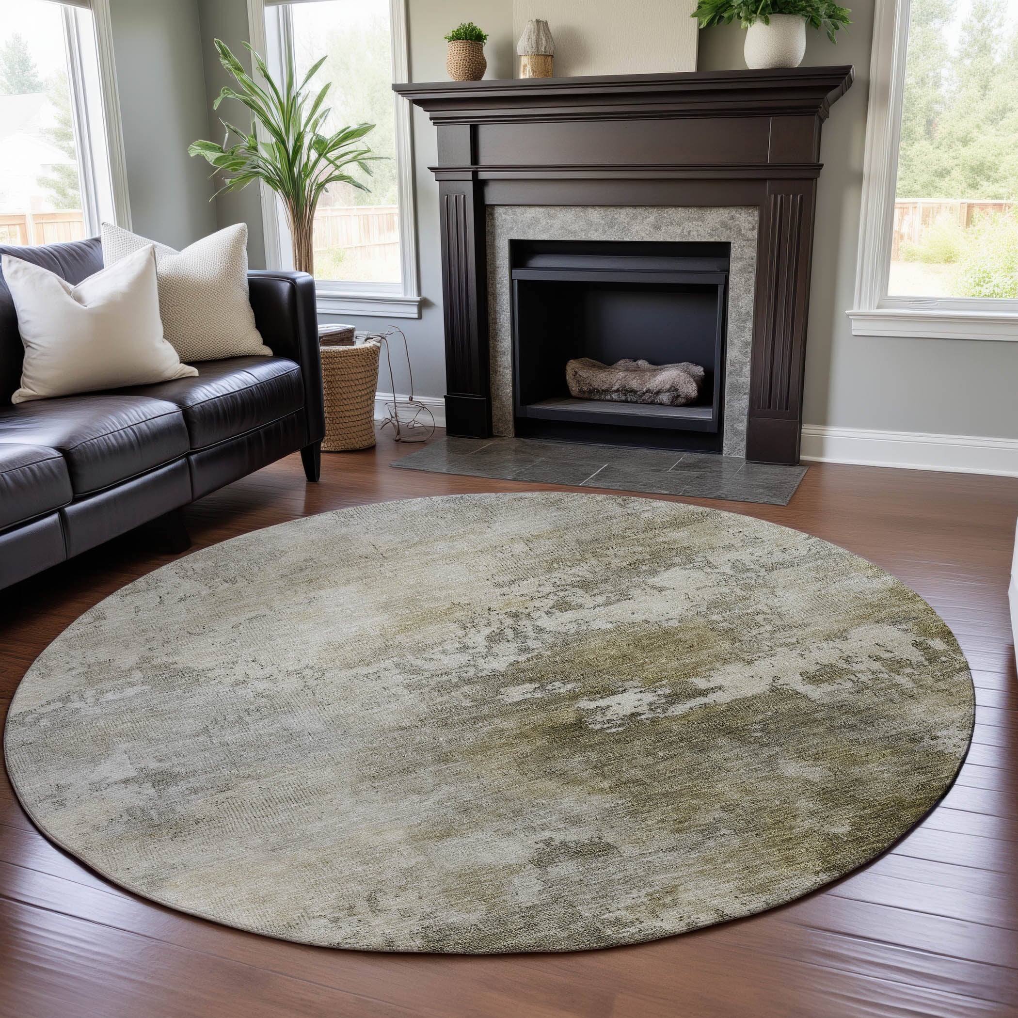 Rome Machine Washable Transitional Wheat Gold Rug 8' x 8' #shape_Round