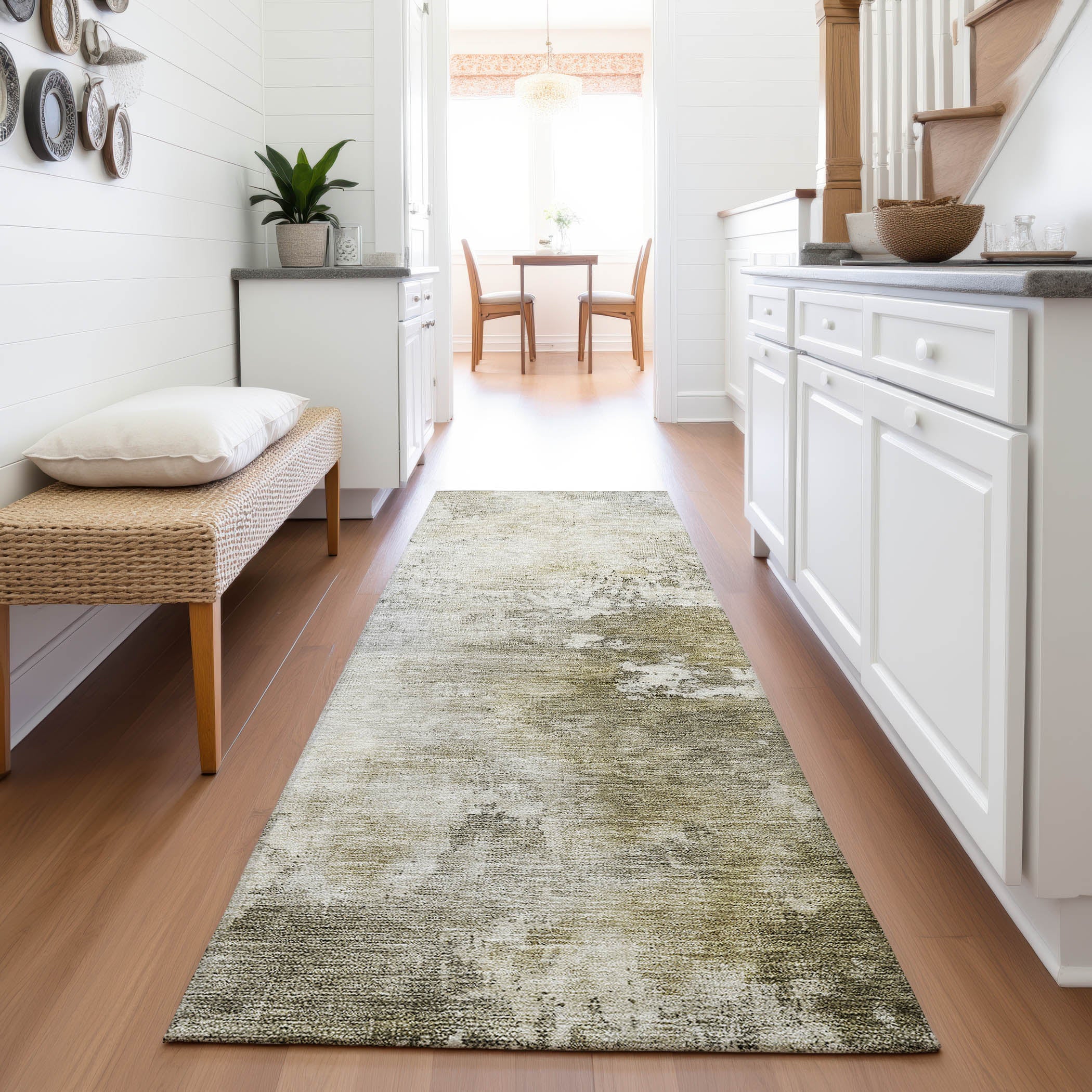 Rome Machine Washable Transitional Wheat Gold Rug 2'3" x 7'6" #shape_Runner