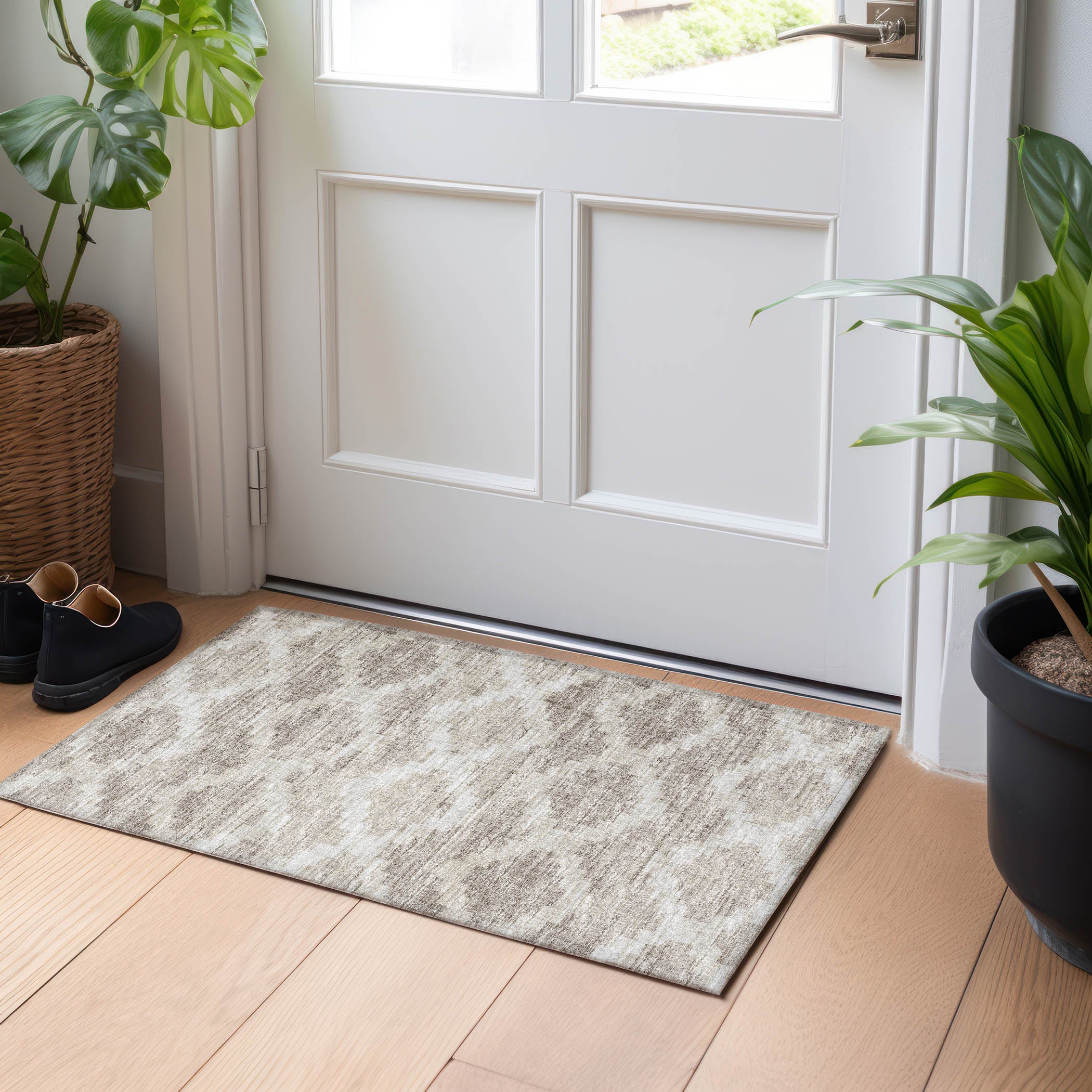 Queenstown Machine Washable Transitional Tan Neutral Rug 1'8" x 2'6" #shape_Rectangle