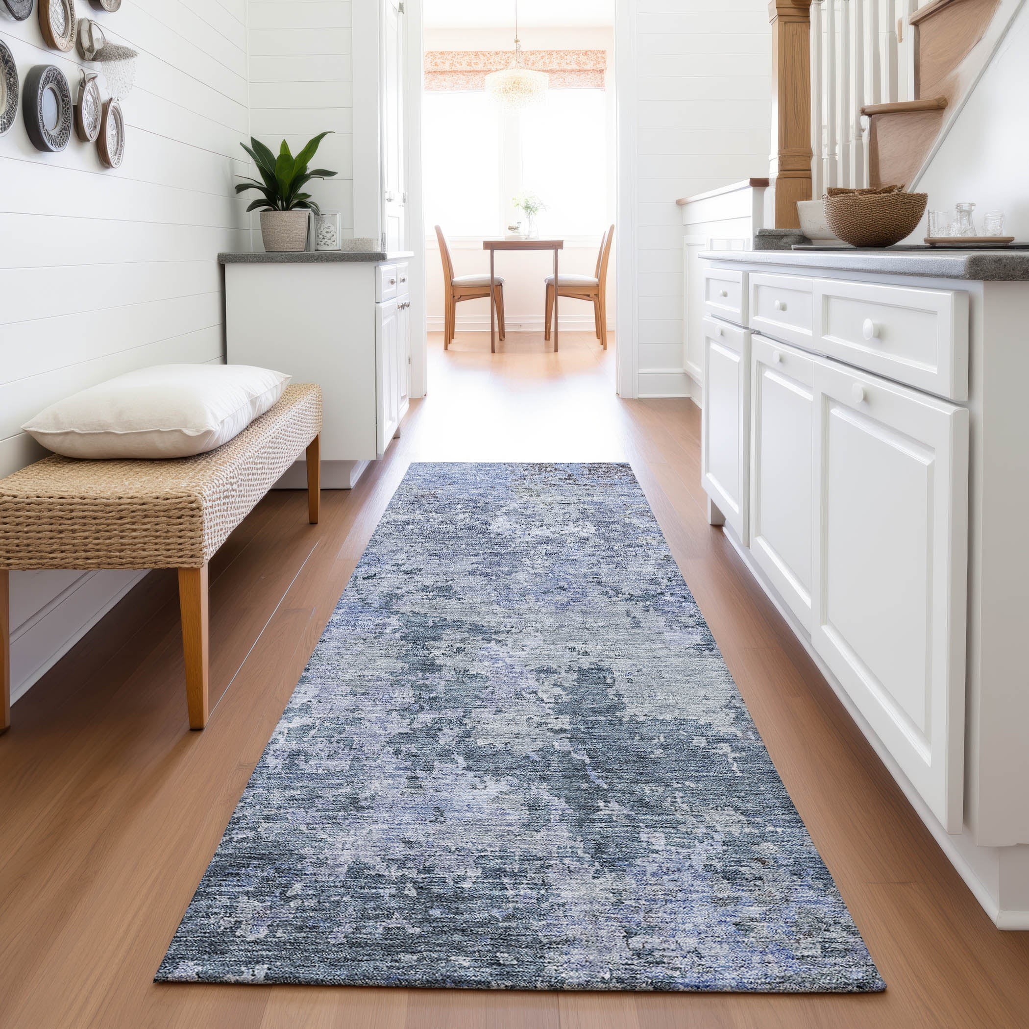 Lucerne Machine Washable Transitional Blue Rug 2'3" x 7'6" #shape_Runner