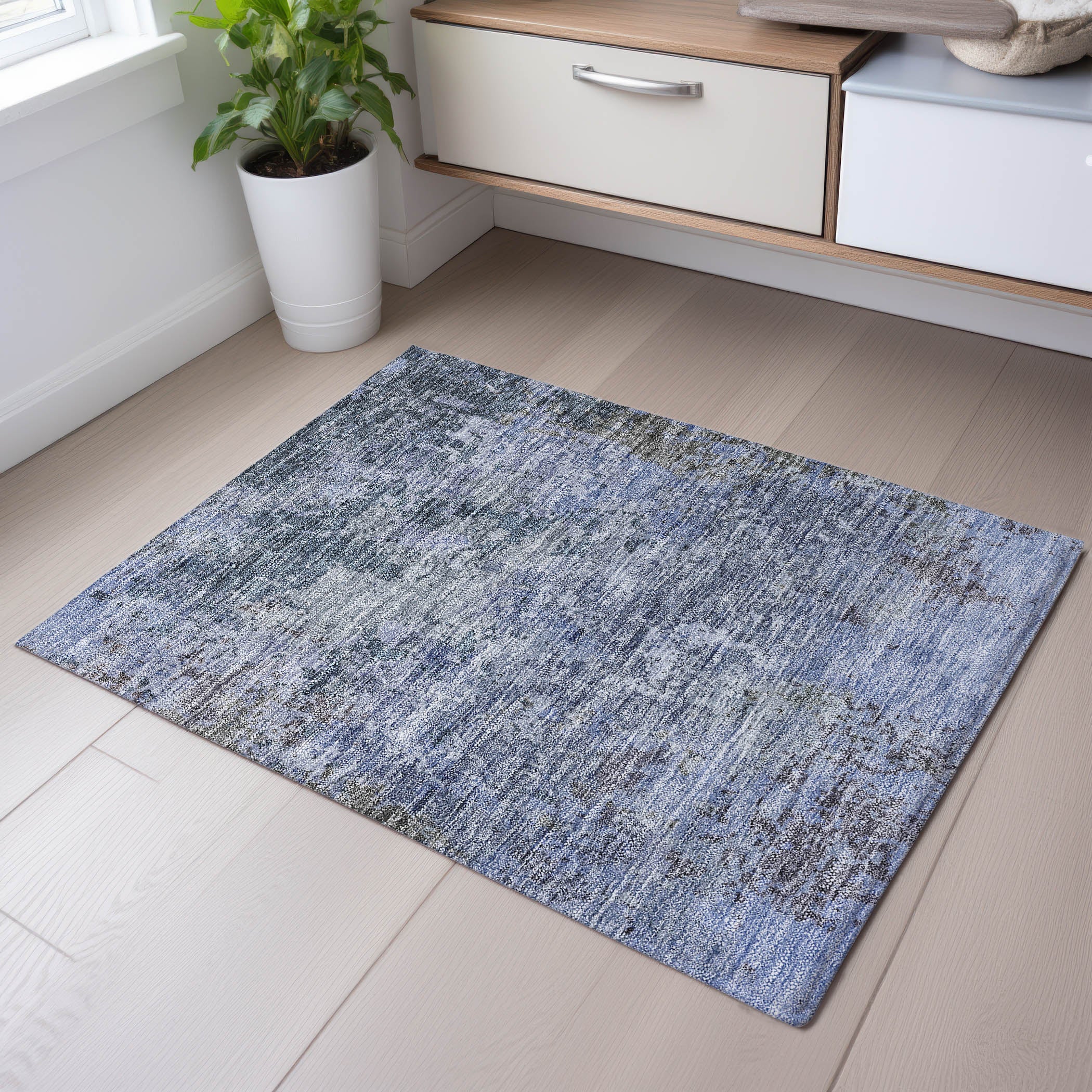 Lucerne Machine Washable Transitional Blue Rug 1'8" x 2'6" #shape_Rectangle