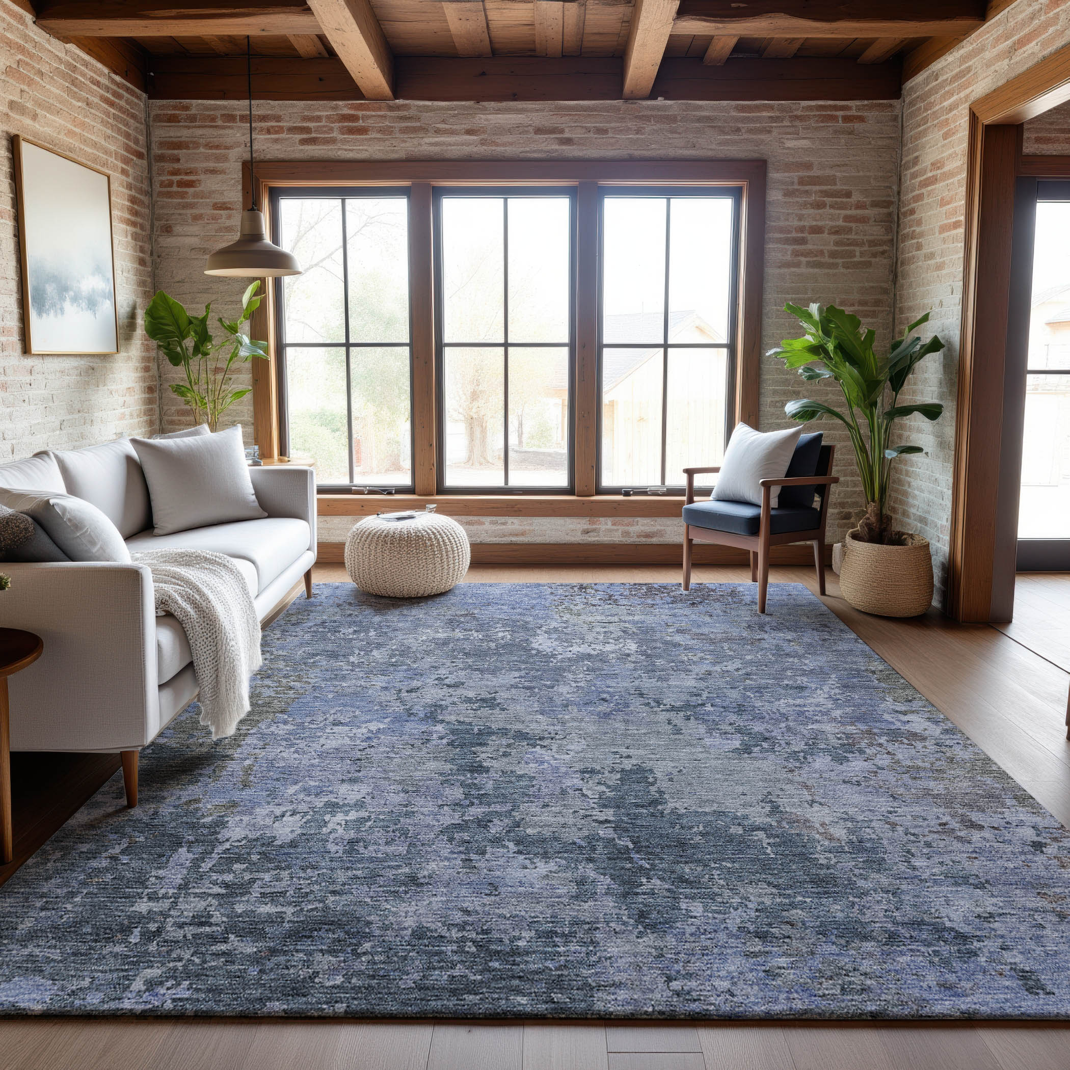 Lucerne Machine Washable Transitional Blue Rug 2'6" x 3'10" #shape_Rectangle