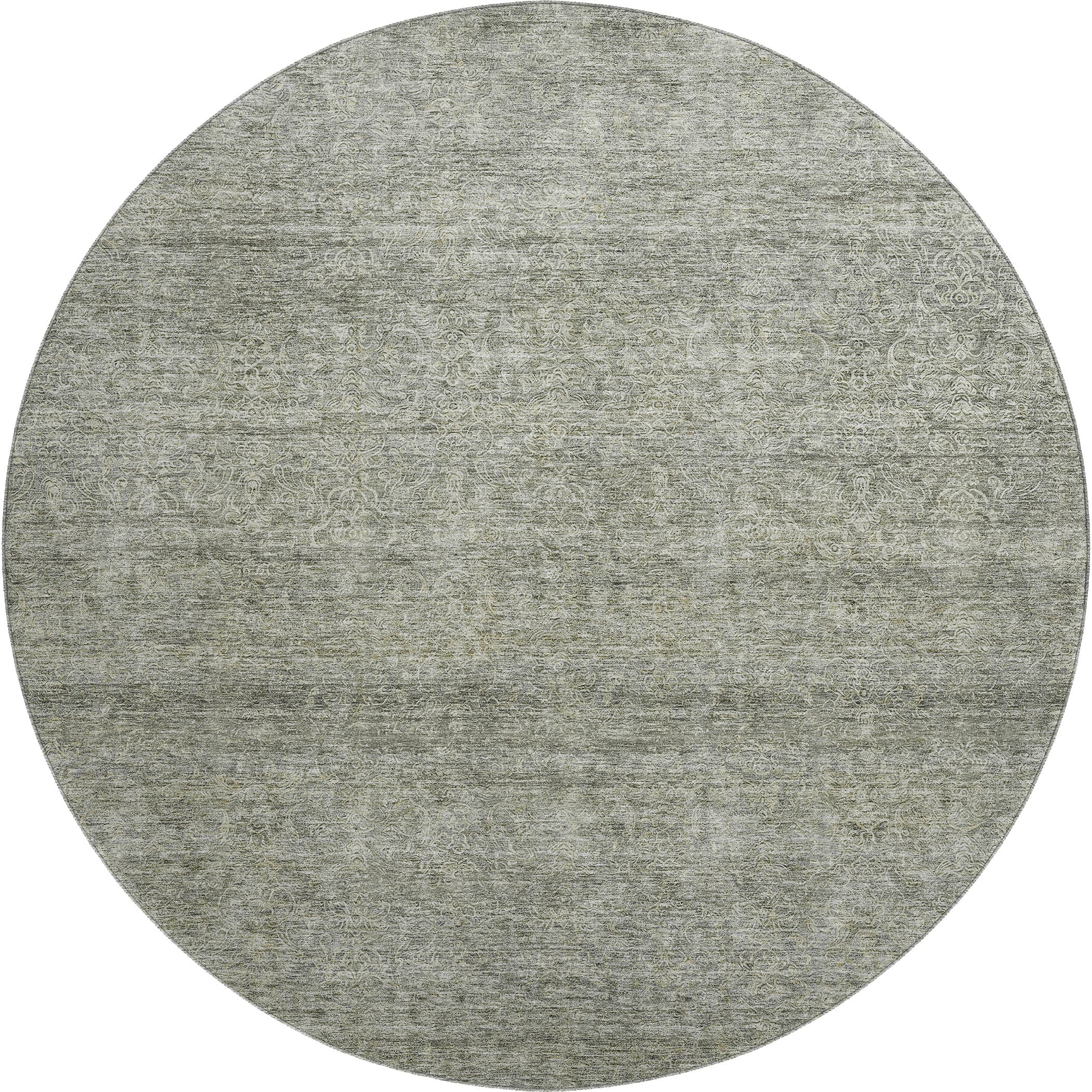 Tallinn Machine Washable Transitional Sage Green Rug 8' x 8' #shape_Round