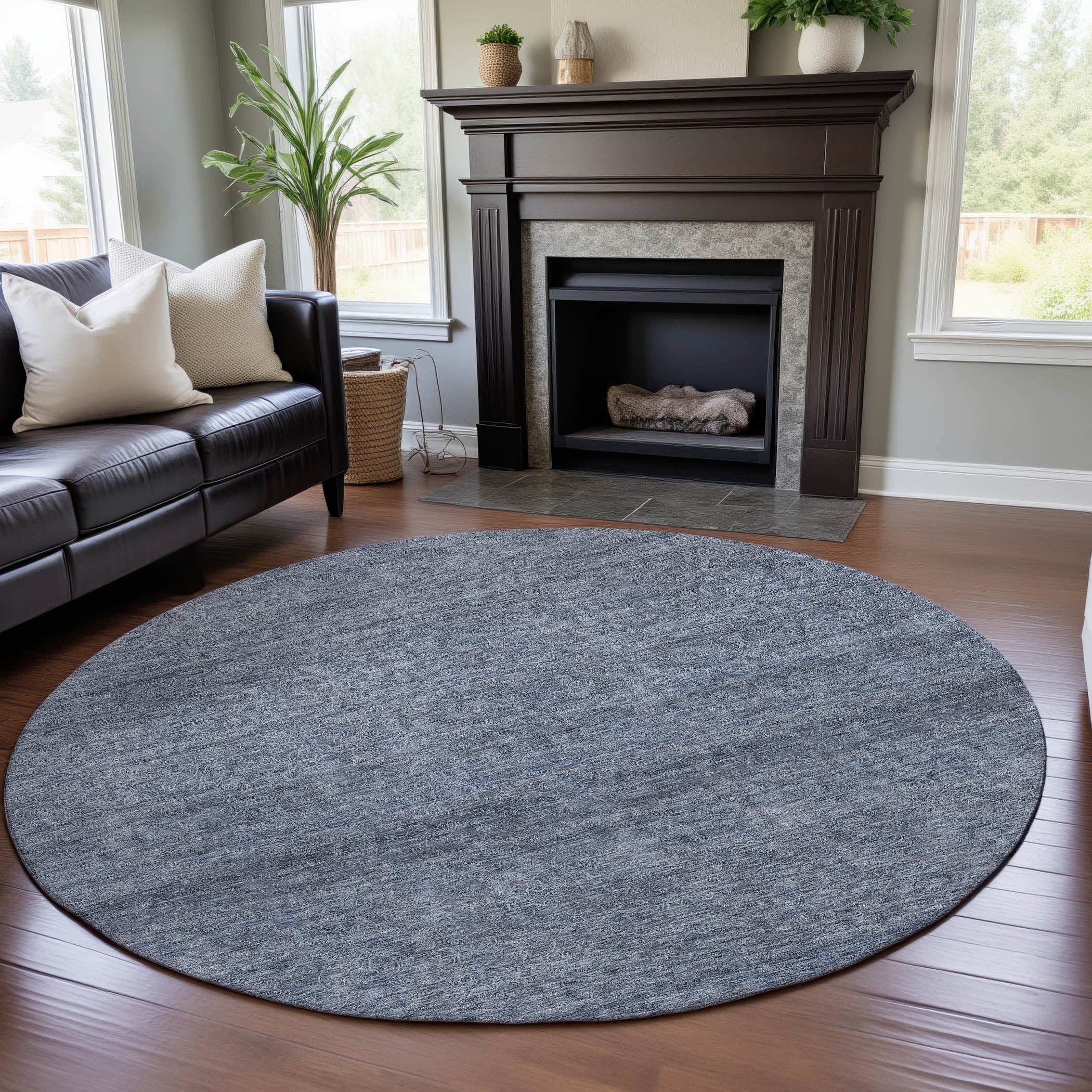 Tallinn Machine Washable Transitional Sky Blue Rug 8' x 8' #shape_Round