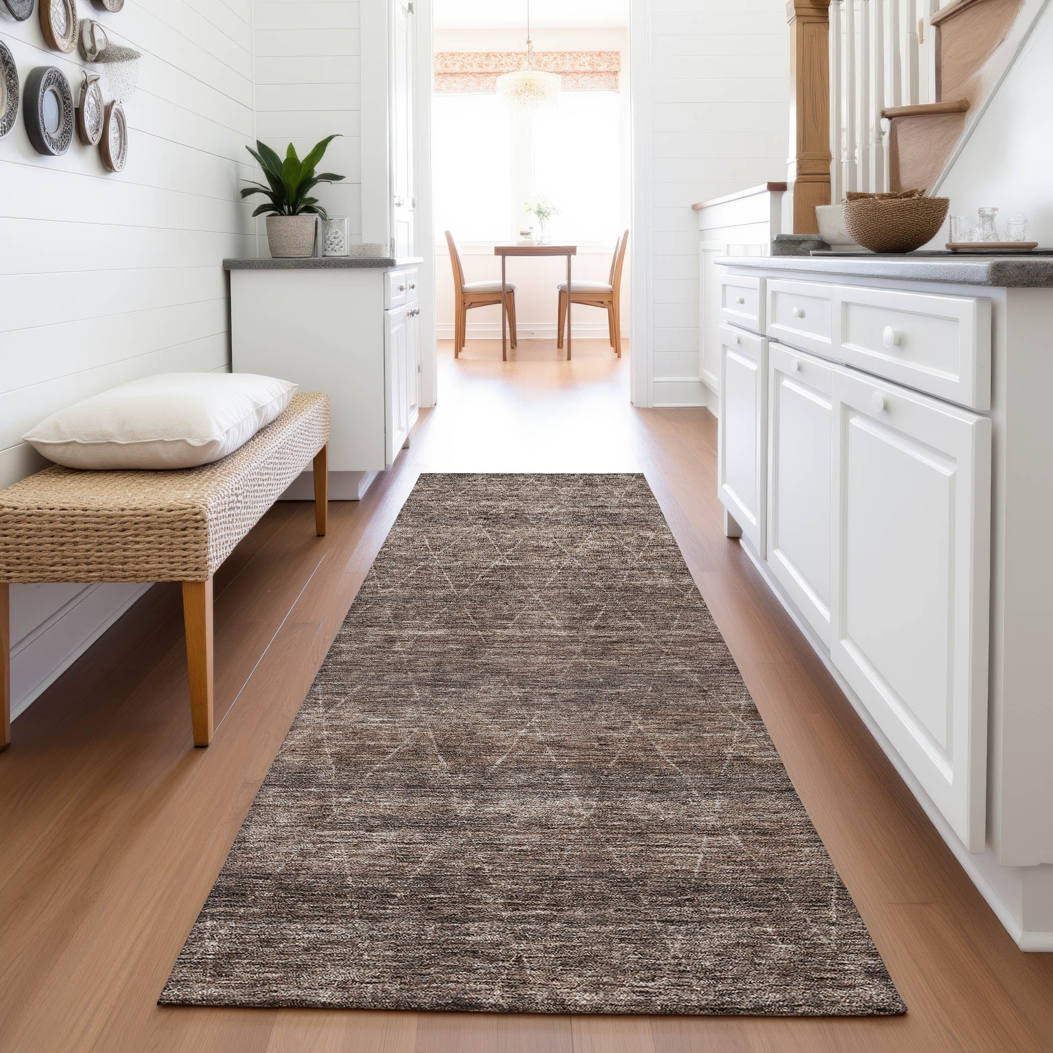 Bangkok Machine Washable Transitional Coffee Brown Rug 2'3" x 7'6" #shape_Runner