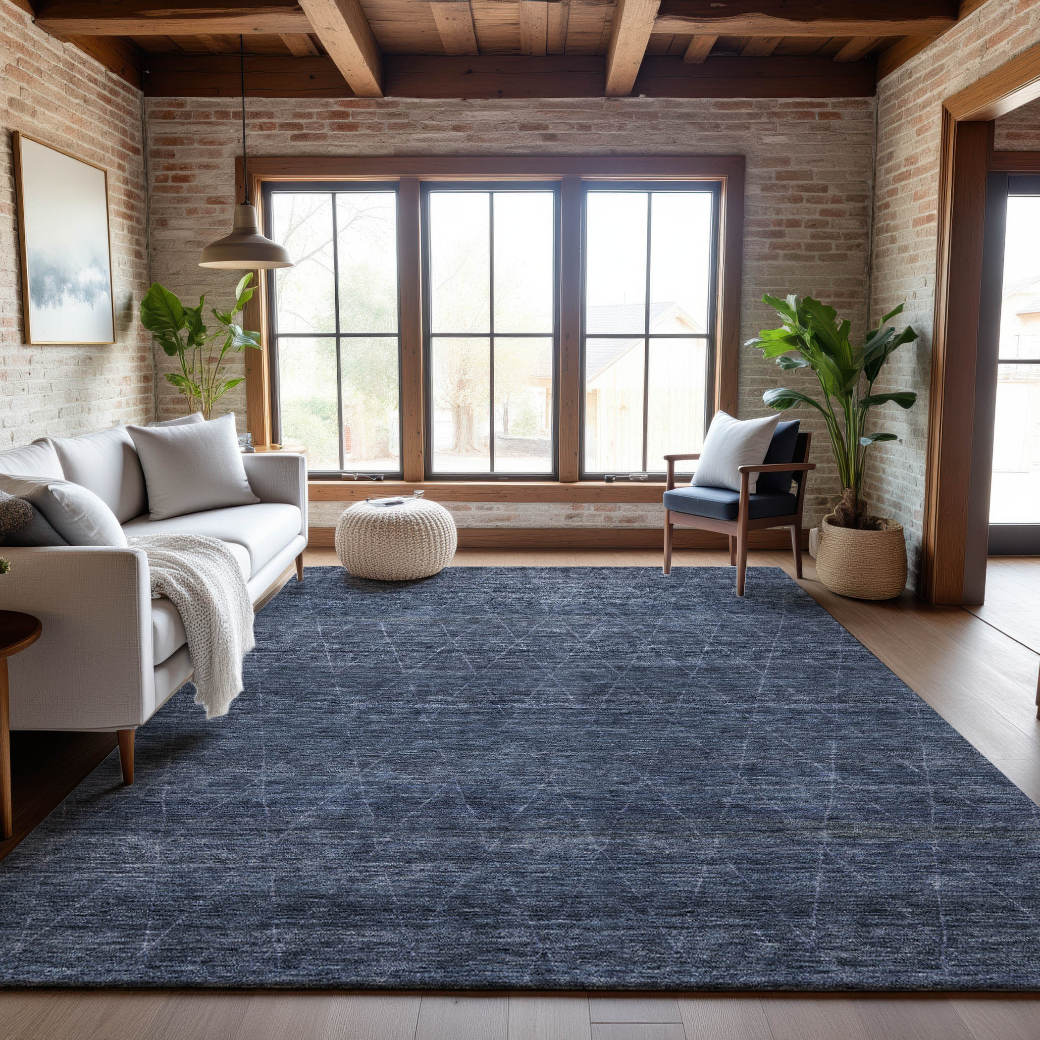 Bangkok Machine Washable Transitional Navy Blue Rug 2'6" x 3'10" #shape_Rectangle