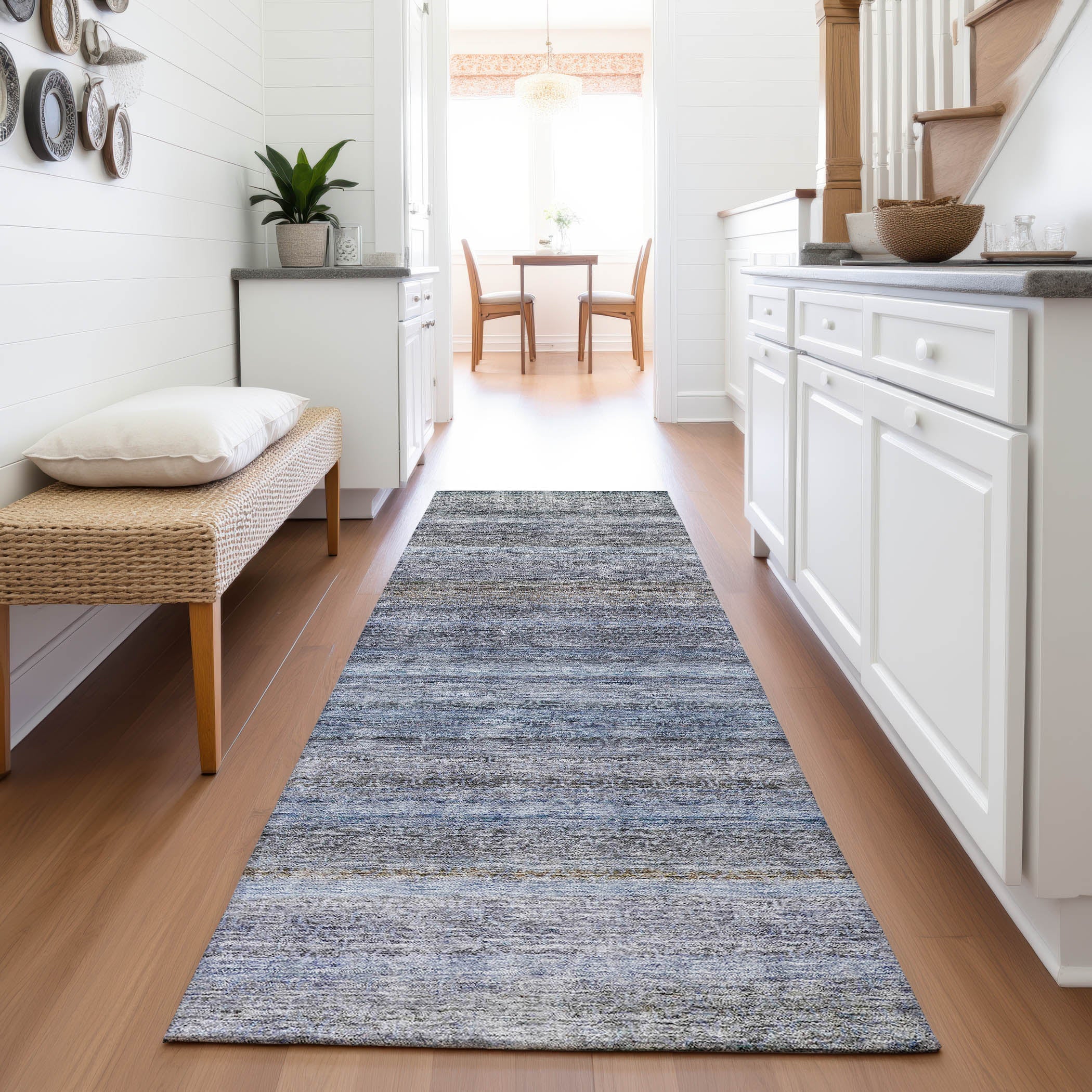 Dubrovnik Machine Washable Transitional Blue Rug 2'3" x 7'6" #shape_Runner