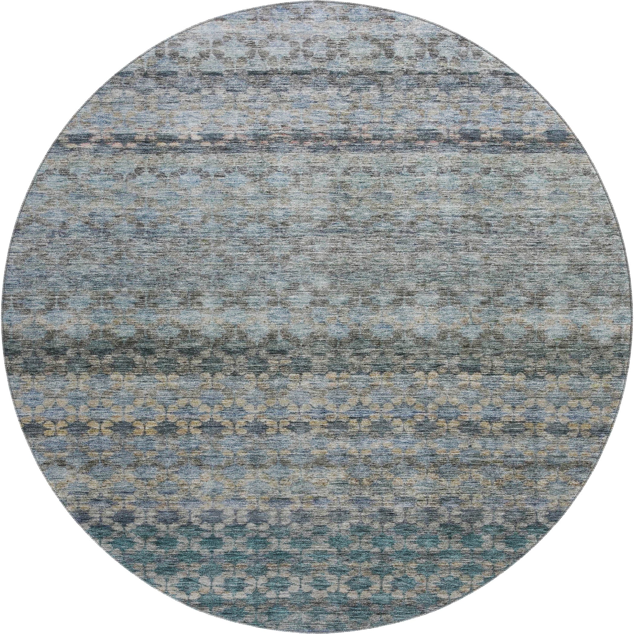 Vienna Machine Washable Transitional Blue Rug 8' x 8' #shape_Round