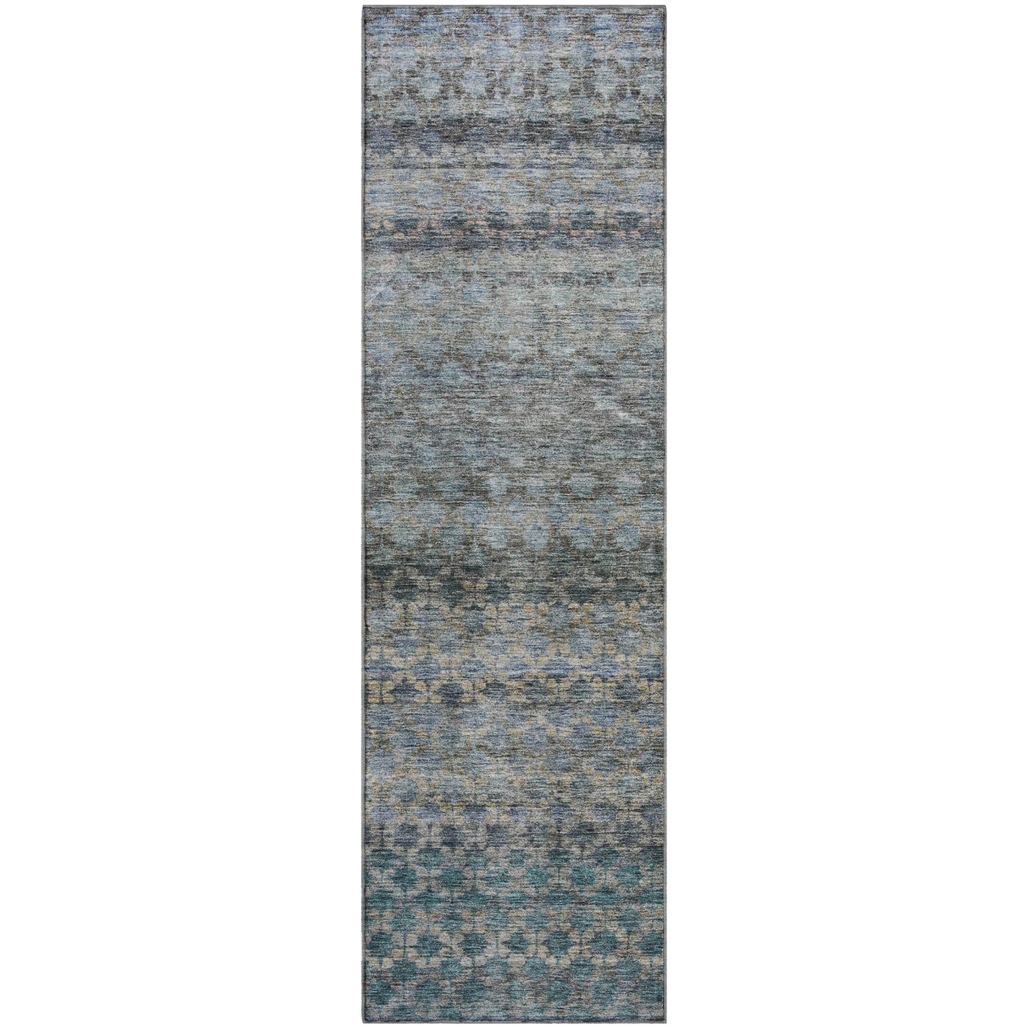 Vienna Machine Washable Transitional Blue Rug 2'3" x 7'6" #shape_Runner