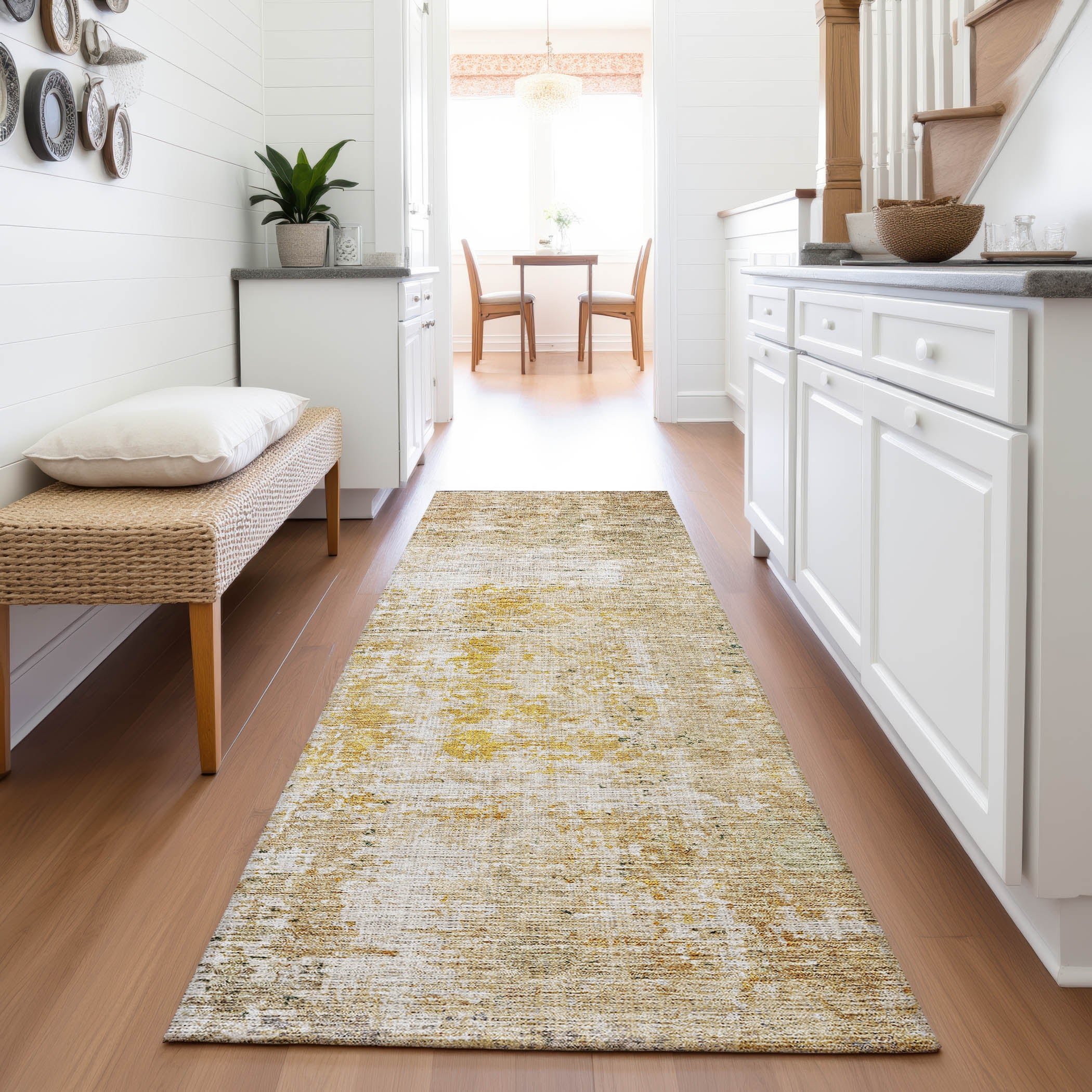 Cusco Machine Washable Transitional Gold Rug 2'3" x 7'6" #shape_Runner