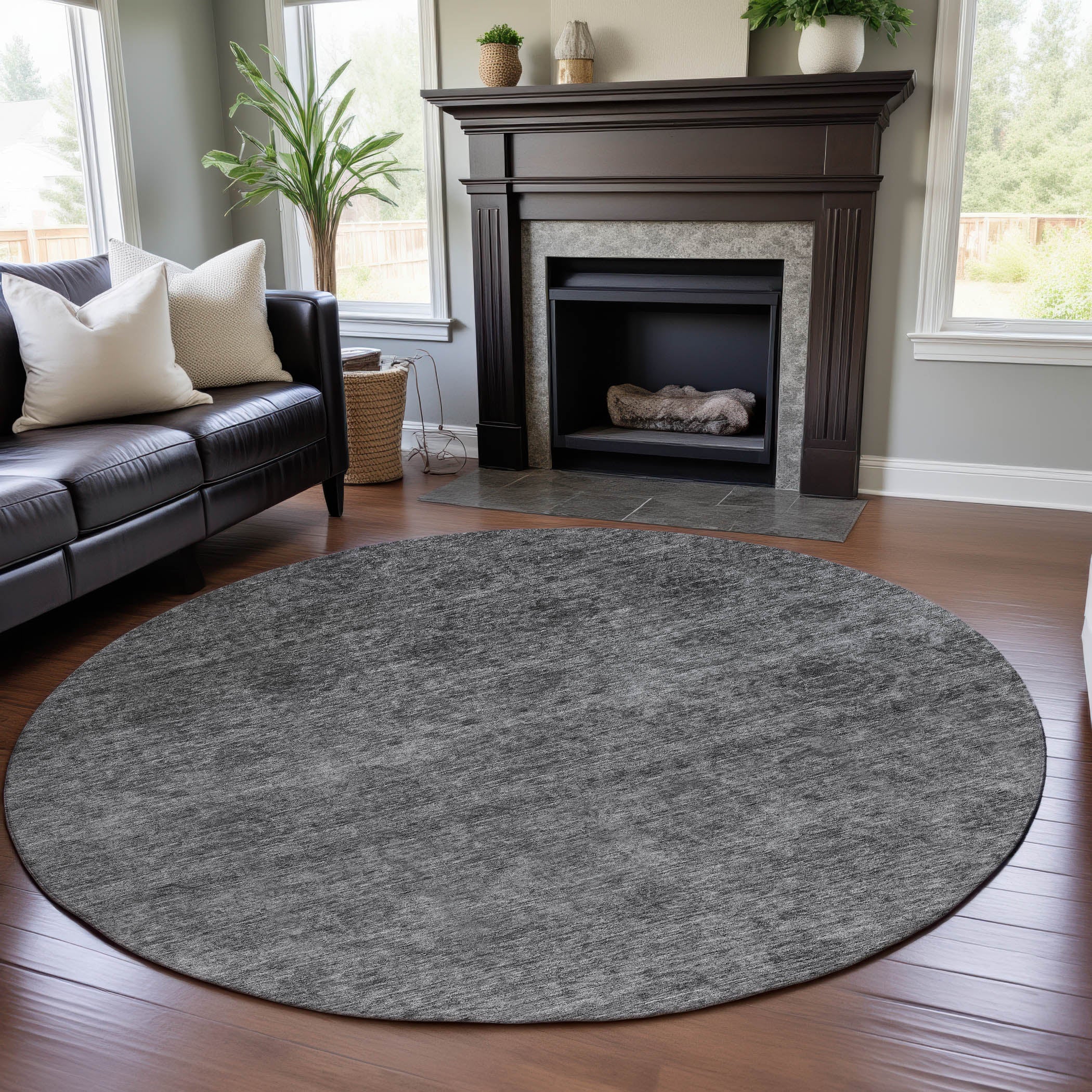 Reykjavik Machine Washable Transitional Gray Rug 8' x 8' #shape_Round