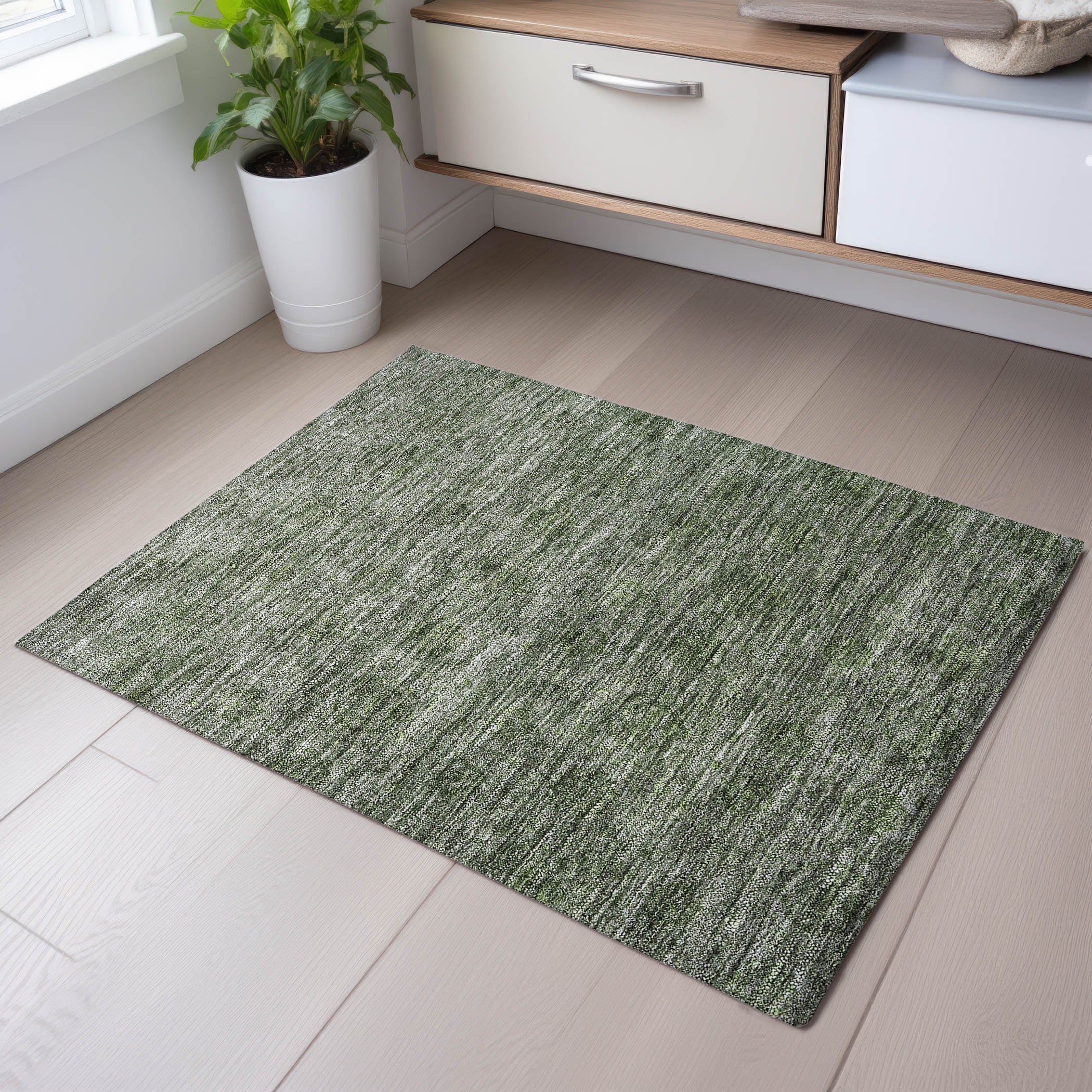 Reykjavik Machine Washable Transitional Olive Green Rug 1'8" x 2'6" #shape_Rectangle