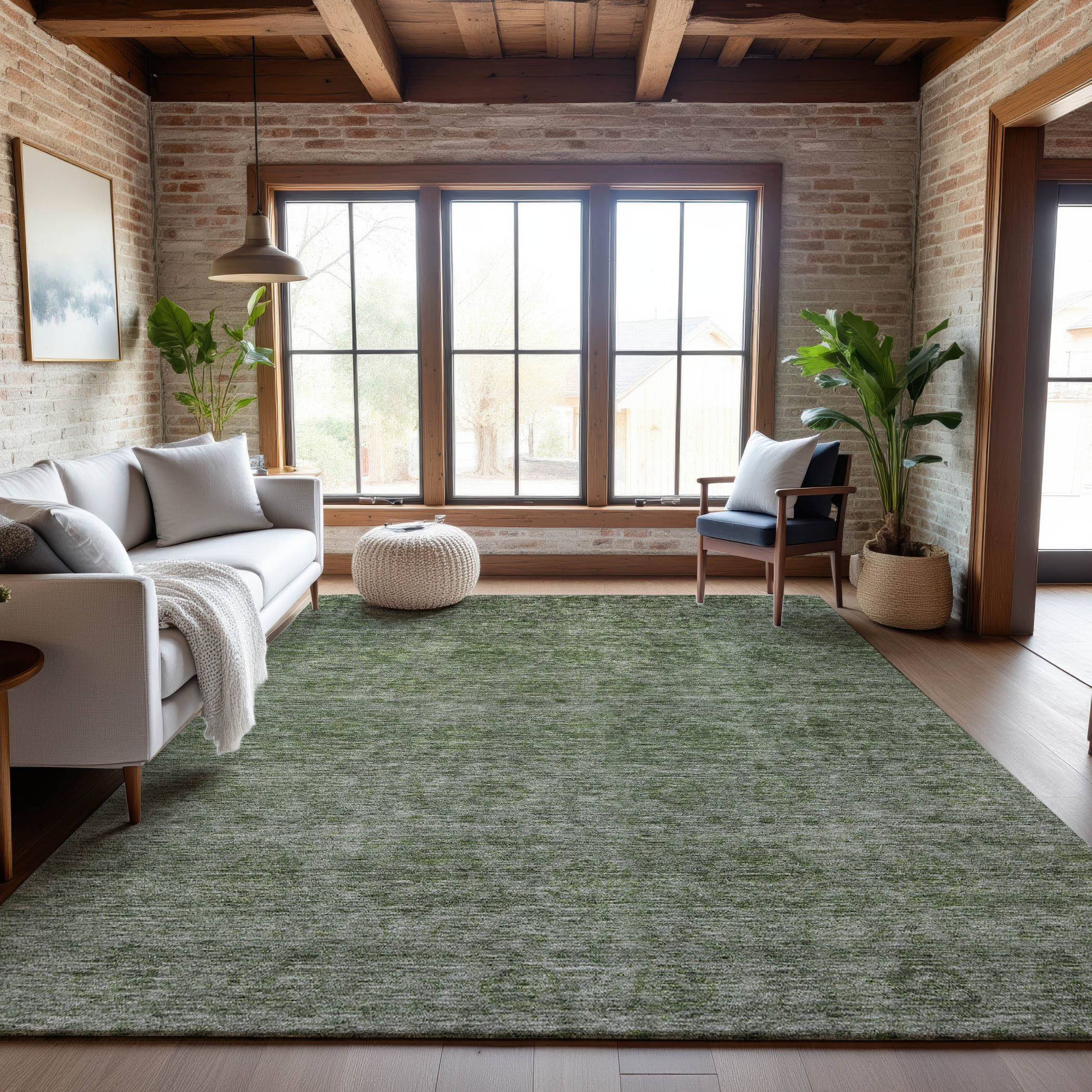 Reykjavik Machine Washable Transitional Olive Green Rug 2'6" x 3'10" #shape_Rectangle