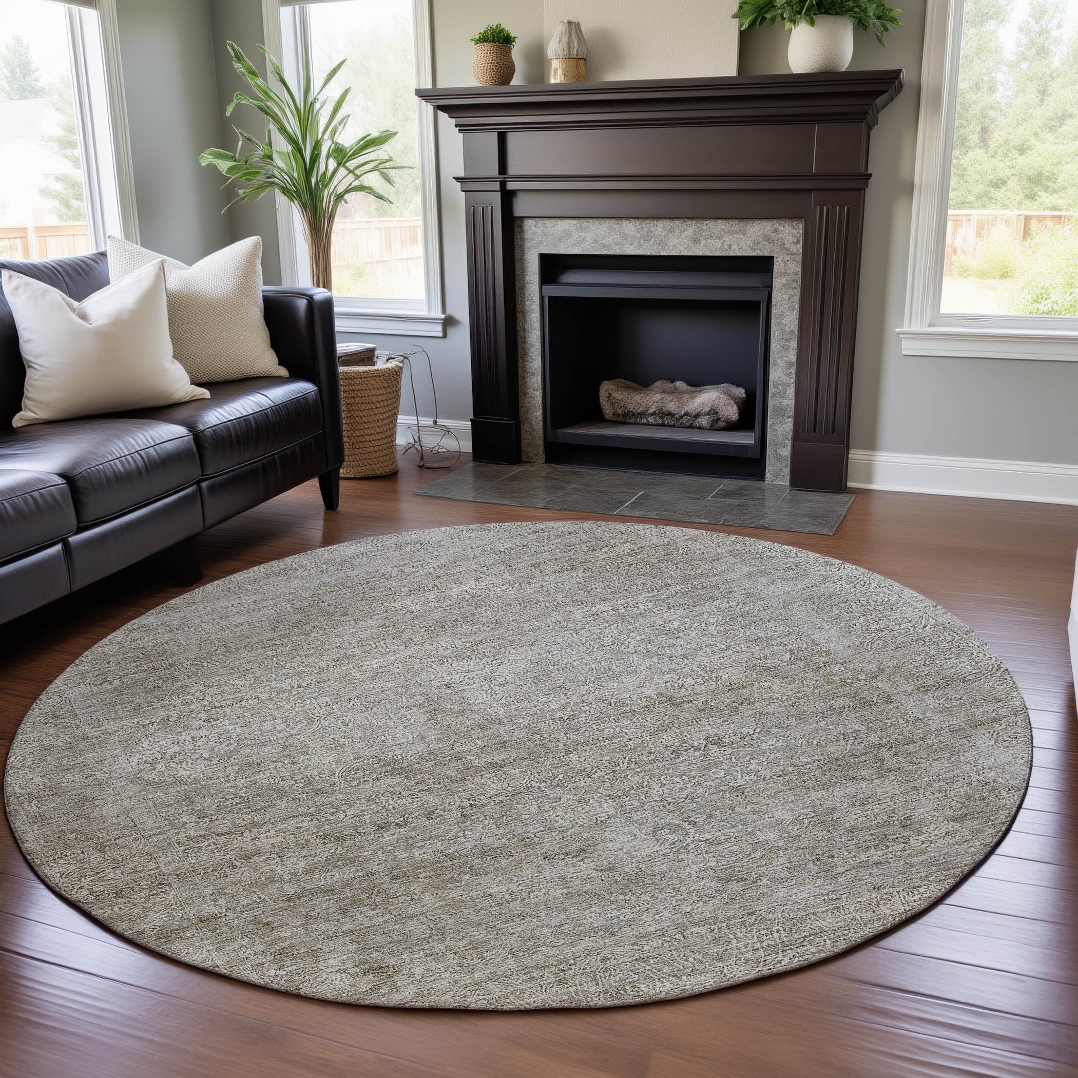 Lucerne Machine Washable Traditional Linen Ivory Rug 8' x 8' #shape_Round