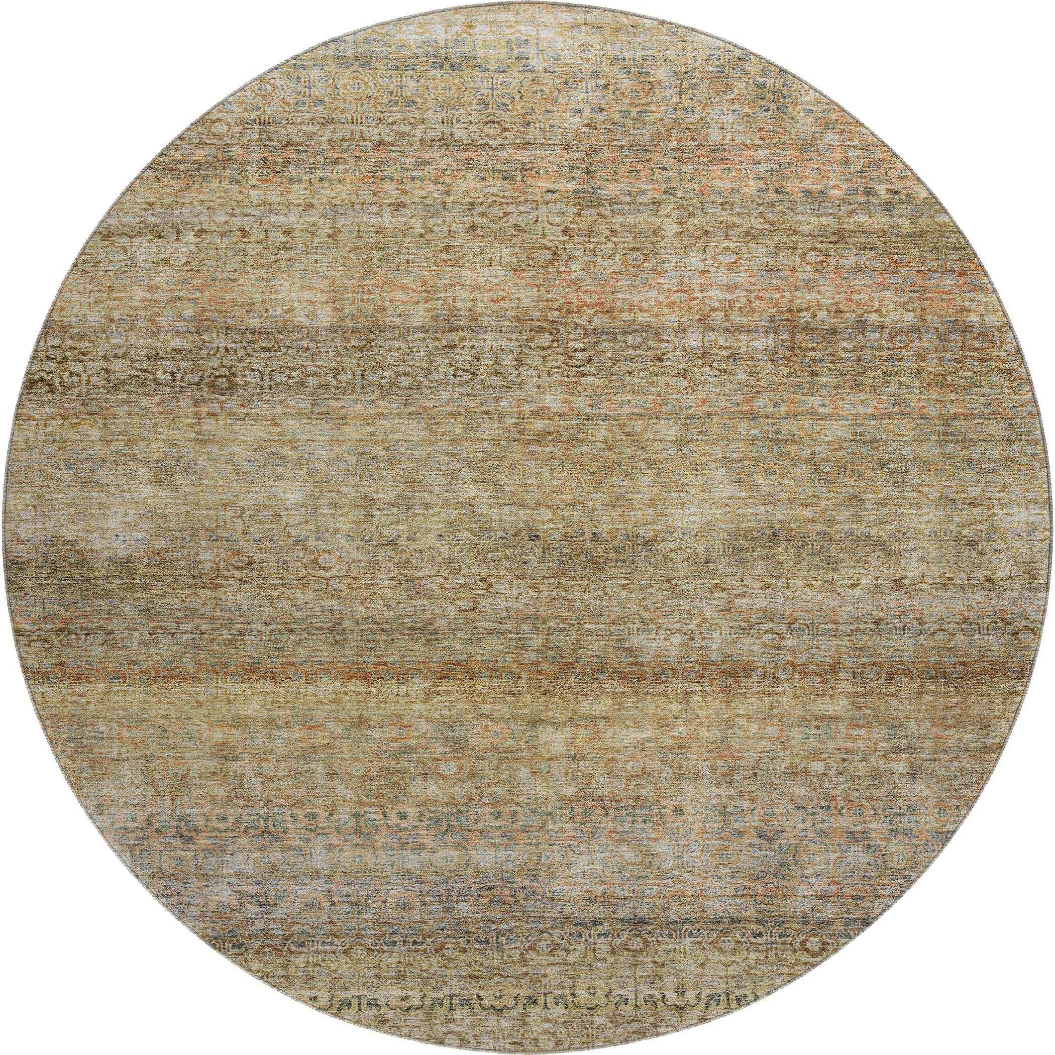 Athens Machine Washable Transitional Wheat Gold Rug 8' x 8' #shape_Round