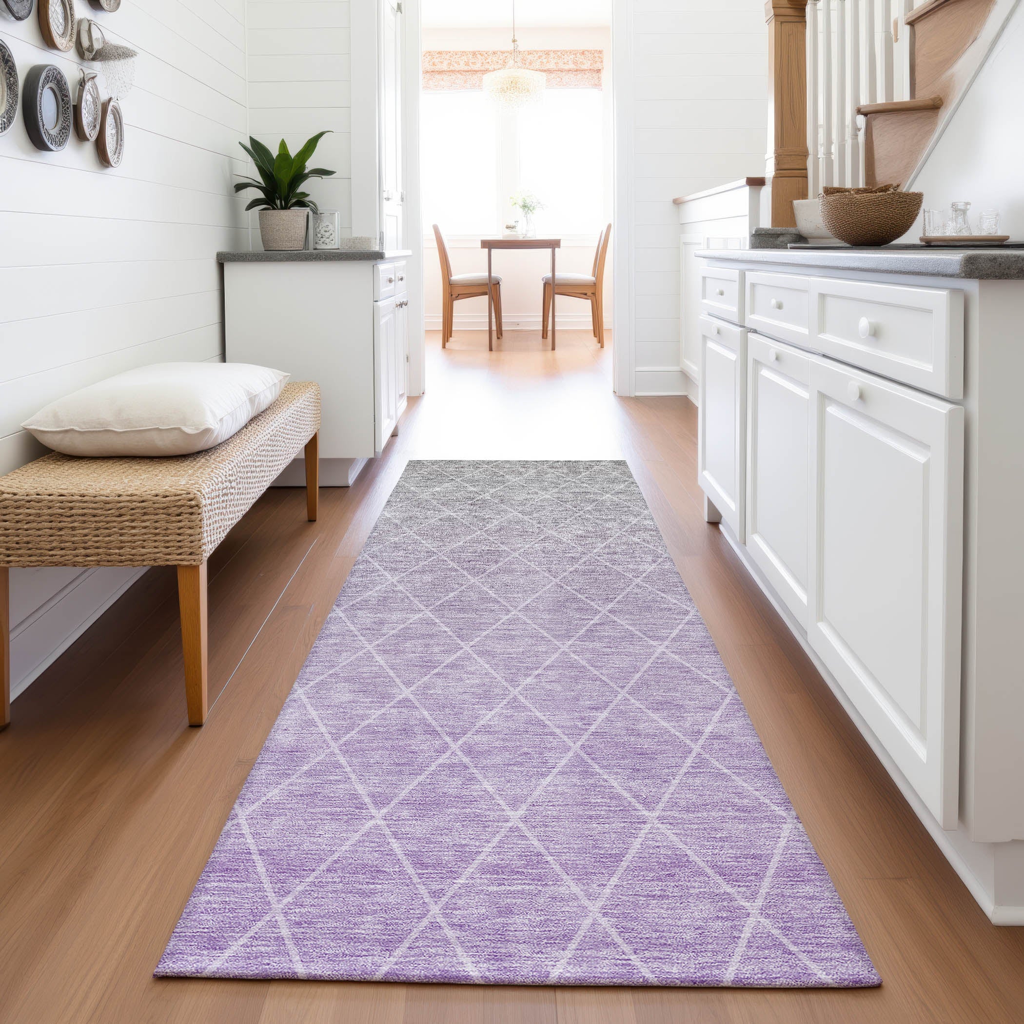 Oaxaca Machine Washable Transitional Lavender Purple Rug 2'3" x 7'6" #shape_Runner