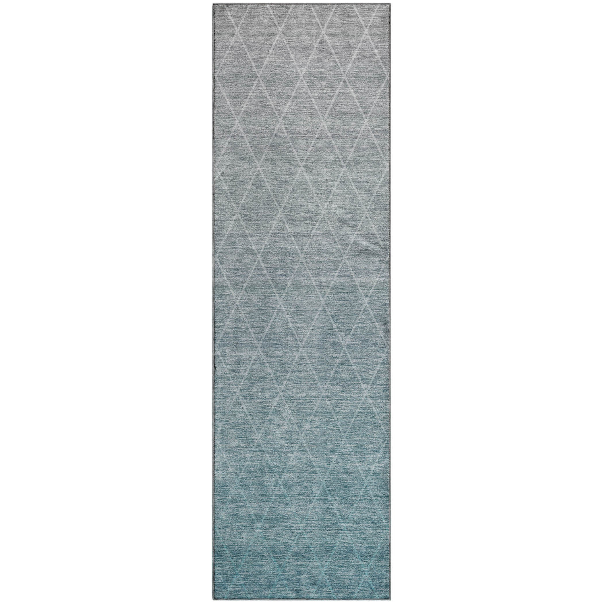 Oaxaca Machine Washable Transitional Teal Rug 2'3" x 7'6" #shape_Runner