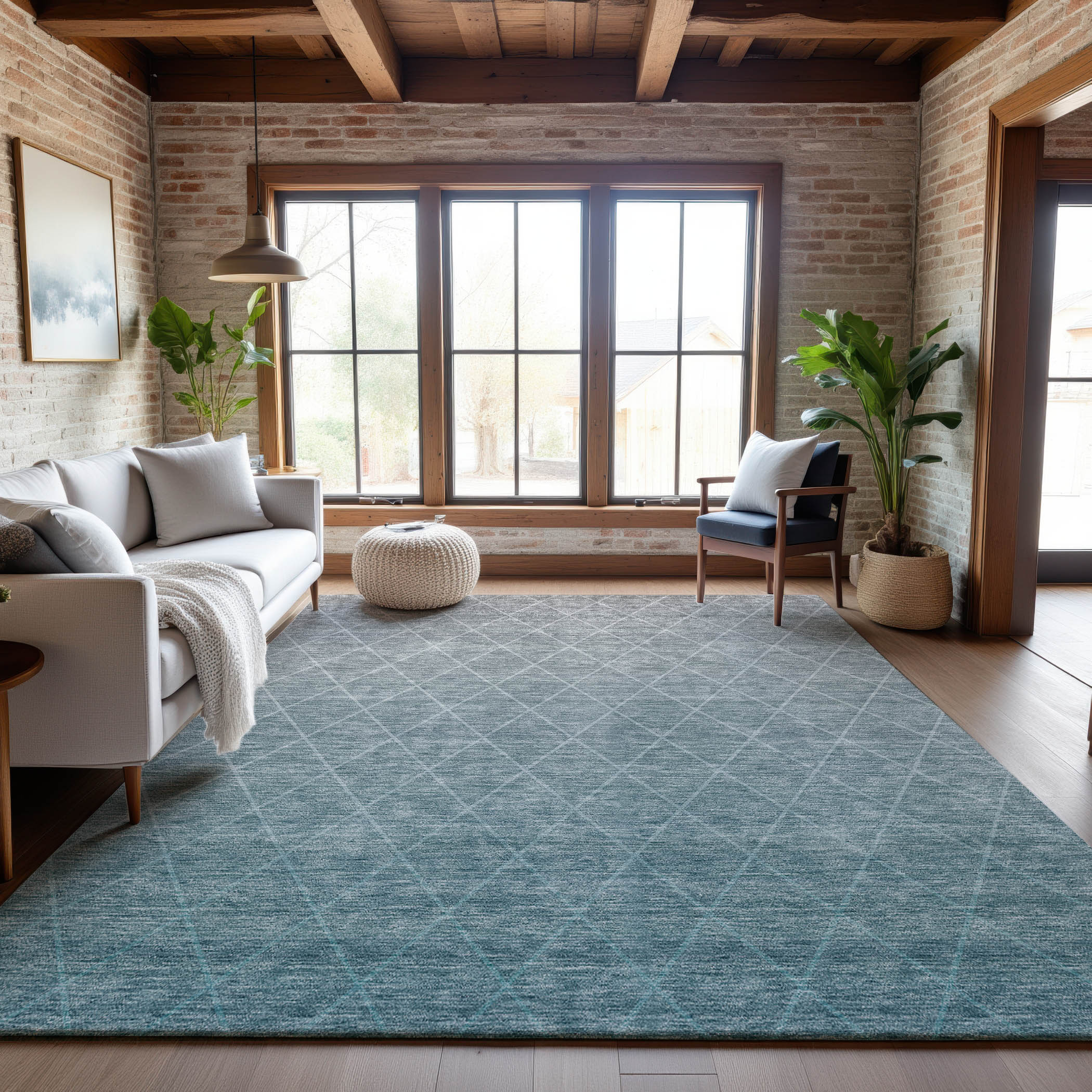 Oaxaca Machine Washable Transitional Teal Rug 2'6" x 3'10" #shape_Rectangle