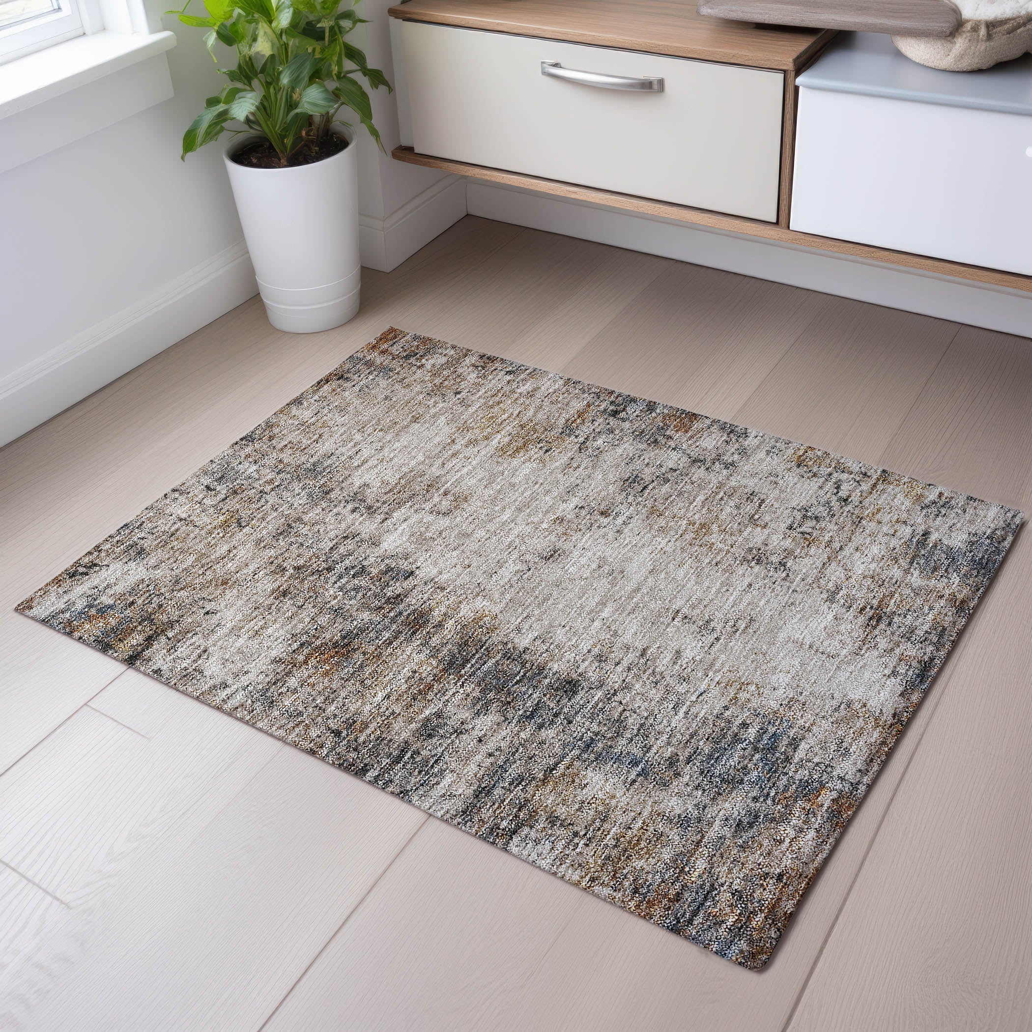 Bangkok Machine Washable Transitional Putty Ivory Rug 1'8" x 2'6" #shape_Rectangle
