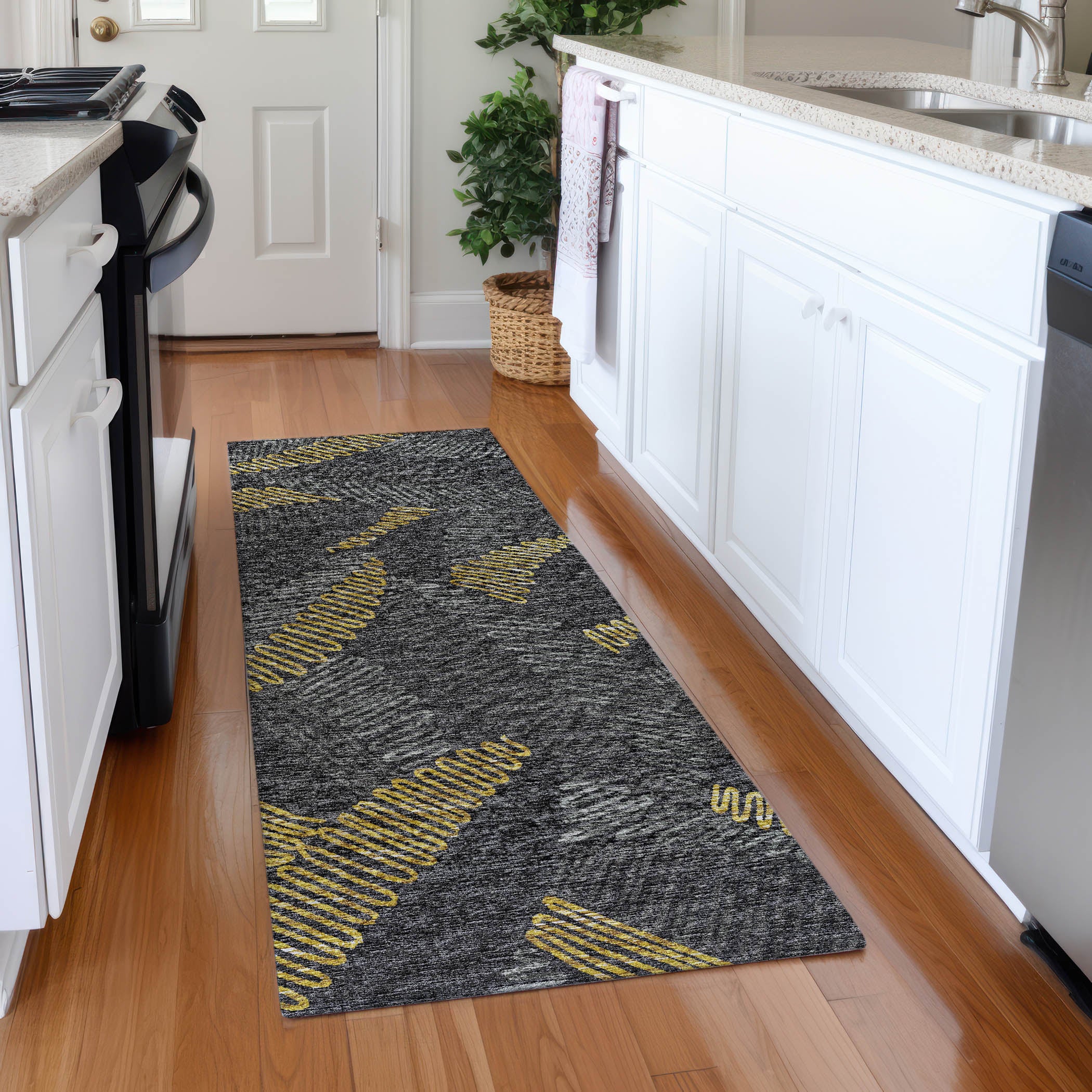 Sintra Machine Washable Transitional Gray Rug 2'3" x 7'6" #shape_Runner