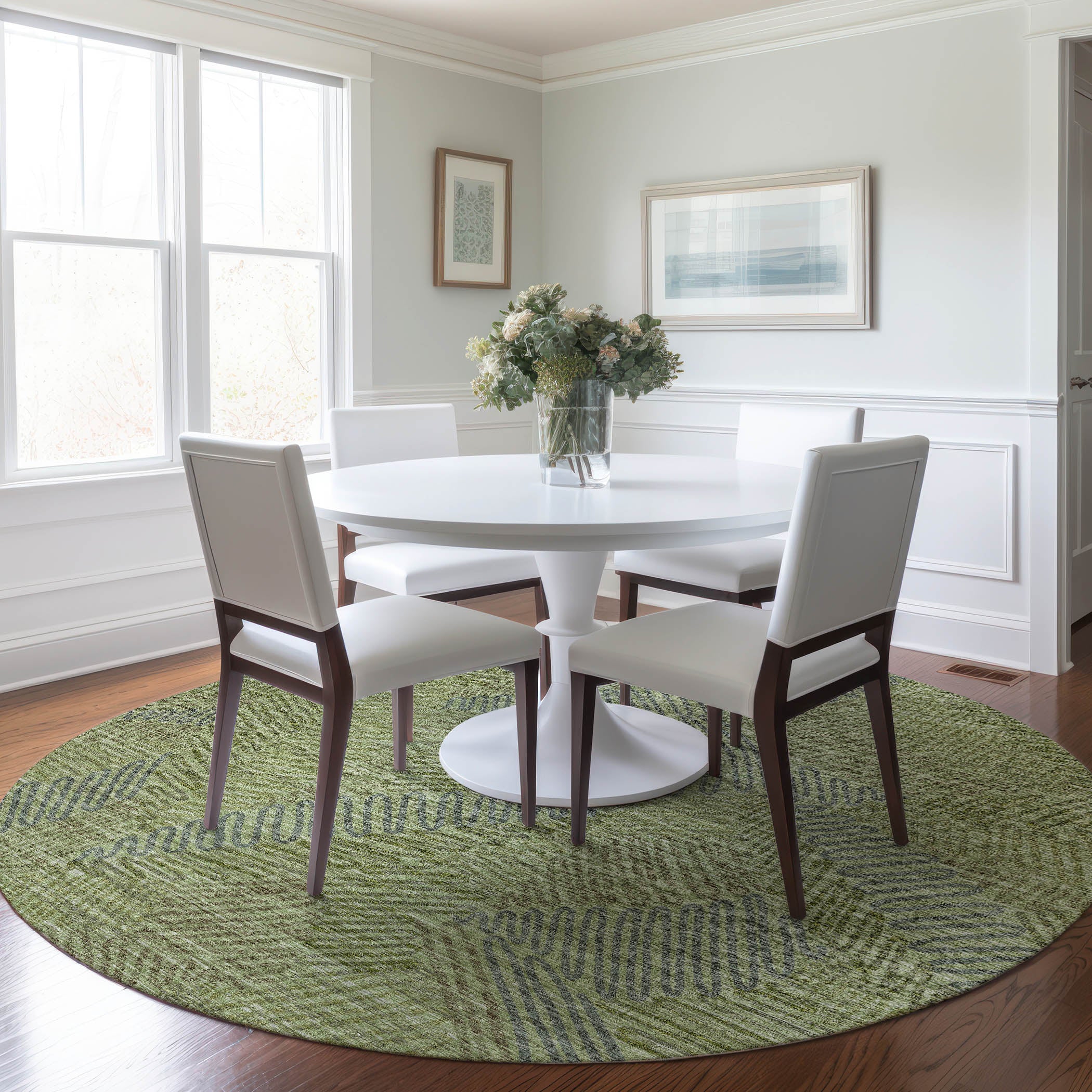 Sintra Machine Washable Transitional Green Rug 8' x 8' #shape_Round