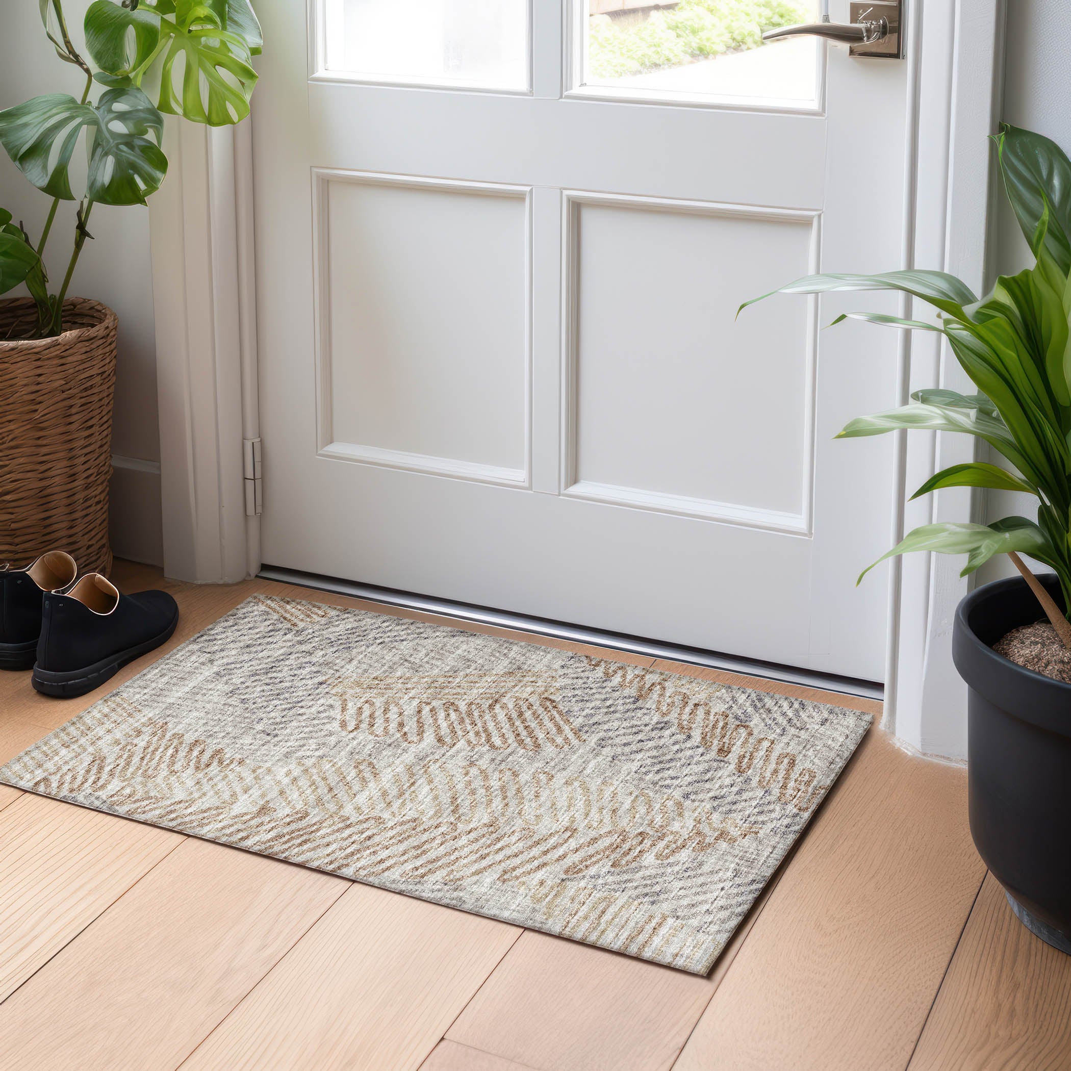 Sintra Machine Washable Transitional Mocha Neutral Rug 1'8" x 2'6" #shape_Rectangle