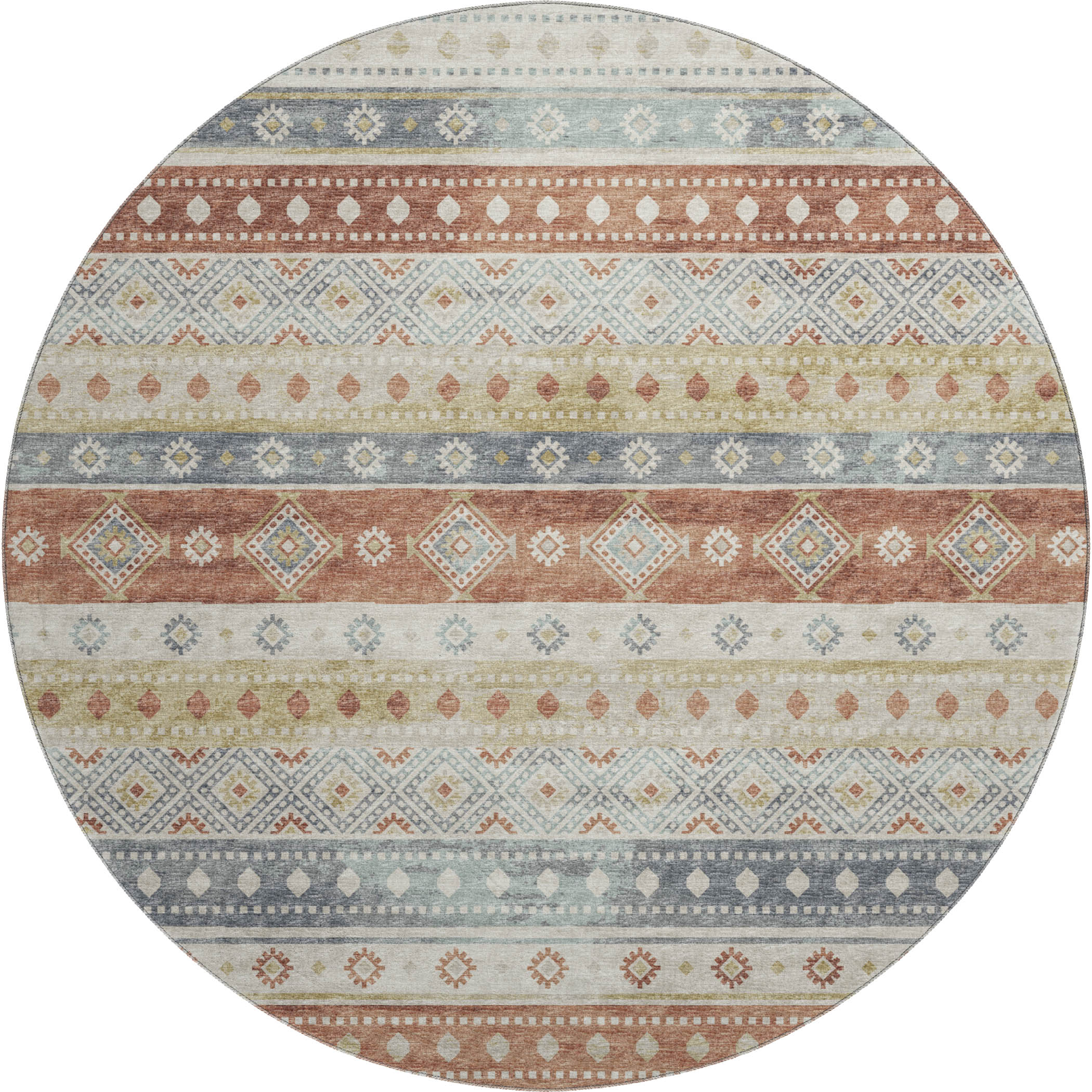 Santorini Machine Washable Transitional Desert Multi Rug 8' x 8' #shape_Round
