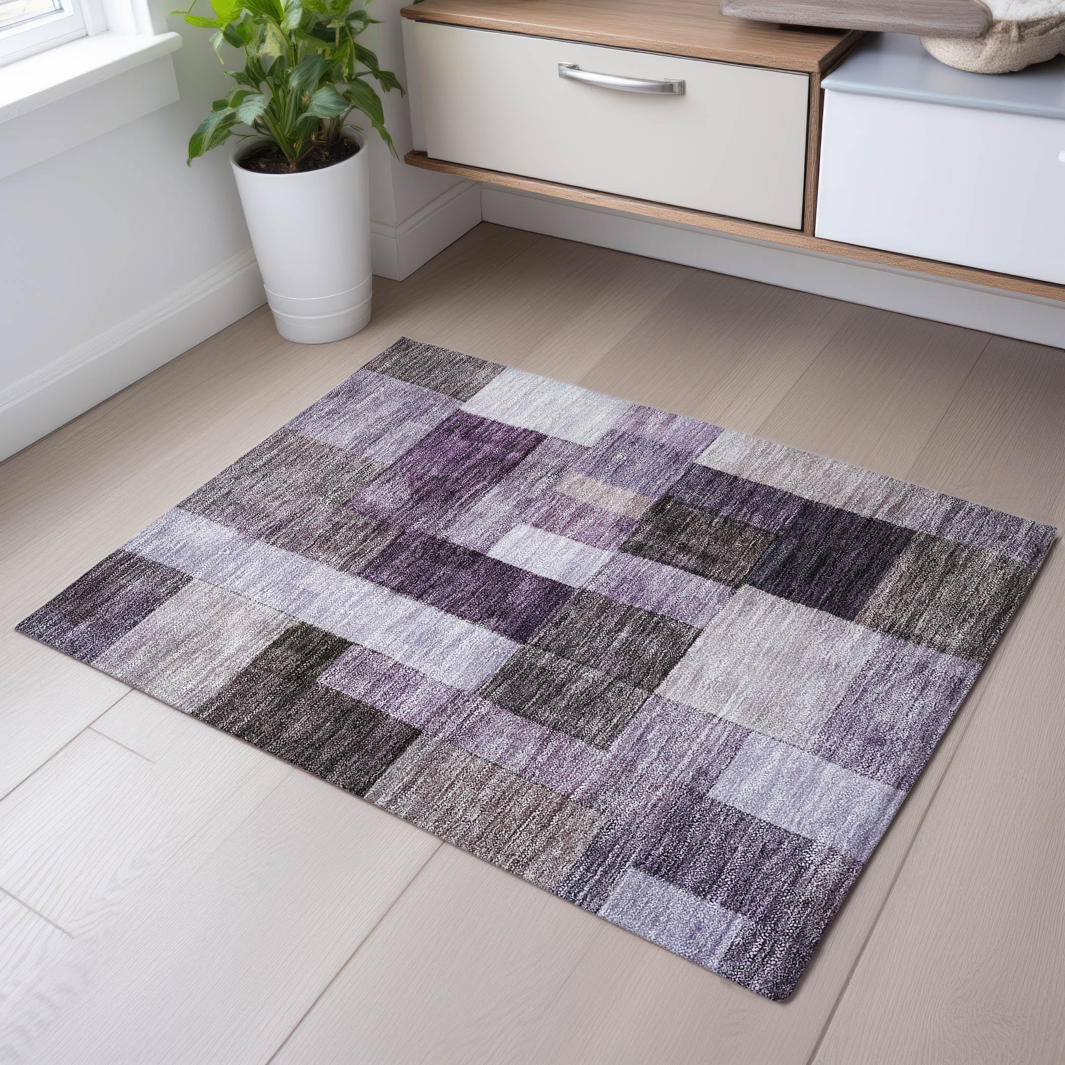 Prague Machine Washable Transitional Eggplant Purple Rug 1'8" x 2'6" #shape_Rectangle
