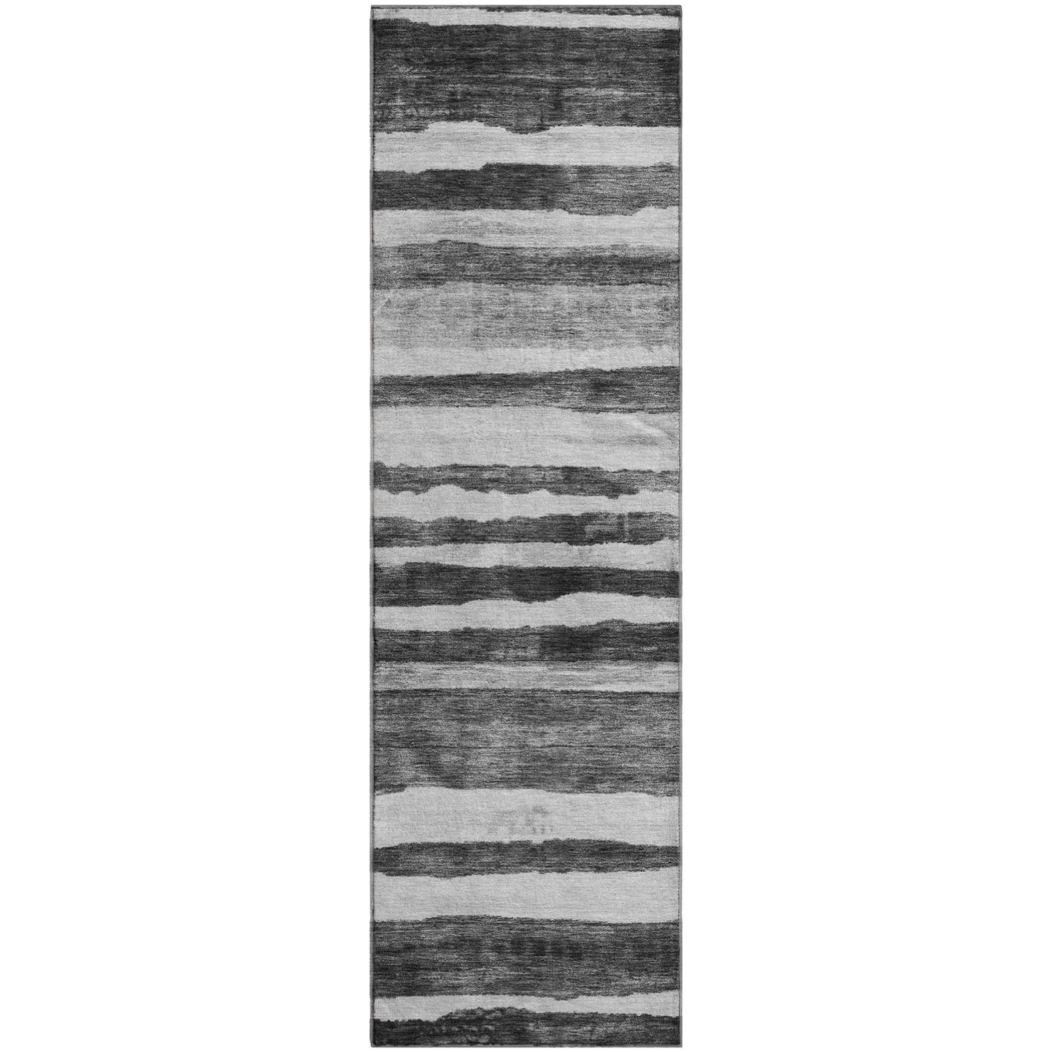Santorini Machine Washable Transitional Charcoal Gray Rug 2'3" x 7'6" #shape_Runner