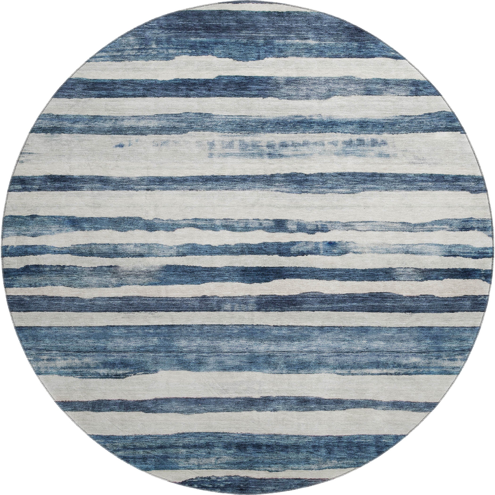 Santorini Machine Washable Transitional Denim Blue Rug 8' x 8' #shape_Round