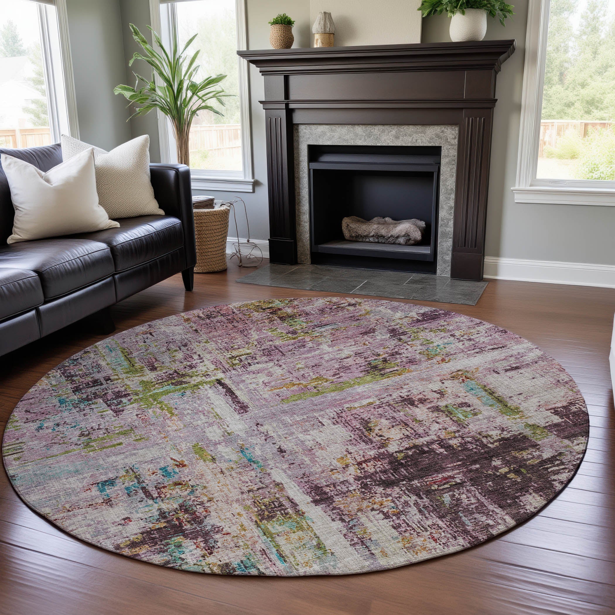 Bergen Machine Washable Transitional Lavender Purple Rug 8' x 8' #shape_Round