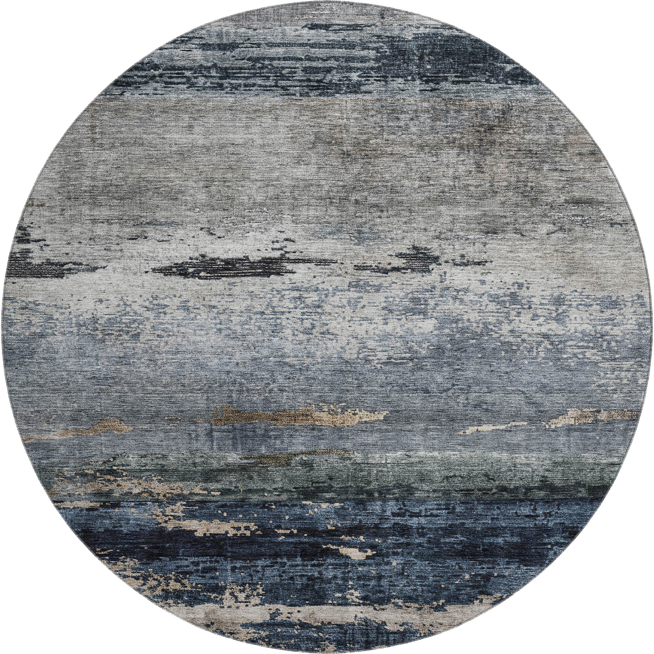 Reykjavik Machine Washable Transitional Navy Blue Rug 8' x 8' #shape_Round