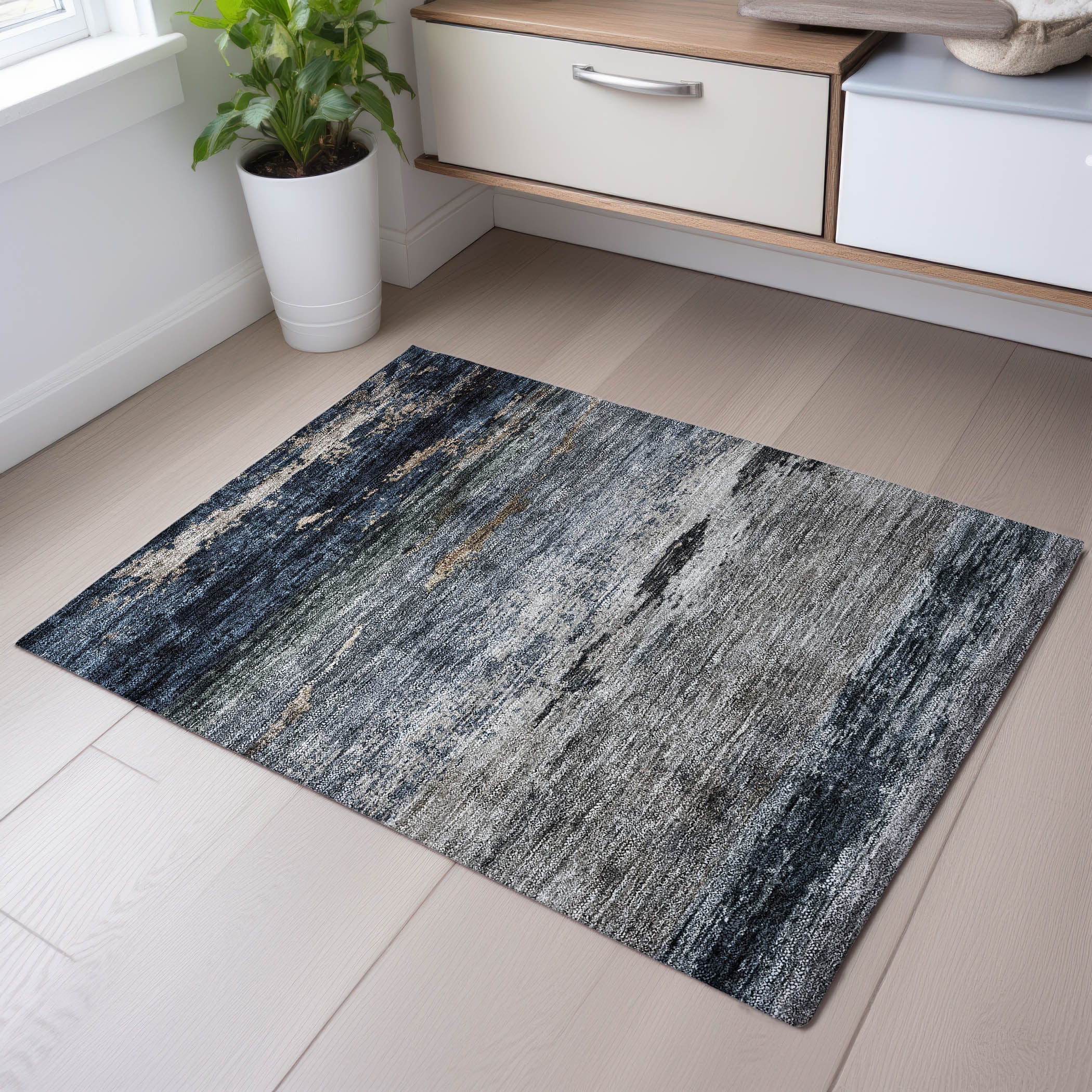 Reykjavik Machine Washable Transitional Navy Blue Rug 1'8" x 2'6" #shape_Rectangle
