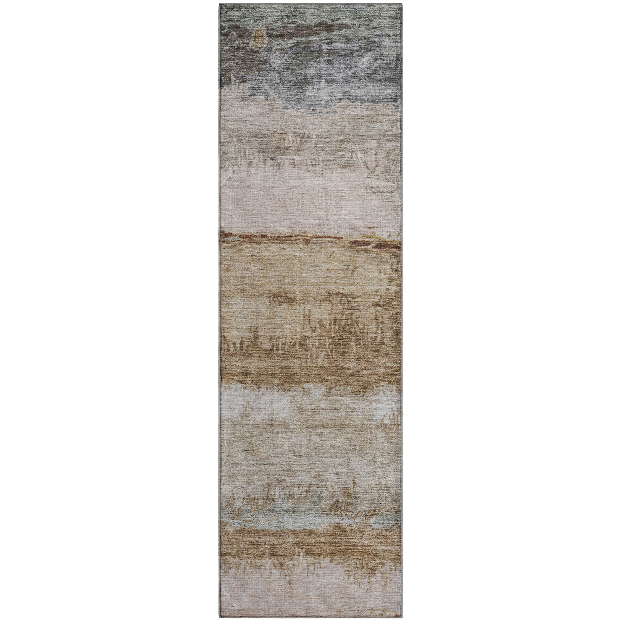 Santorini Machine Washable Transitional Beige Brown Rug 2'3" x 7'6" #shape_Runner